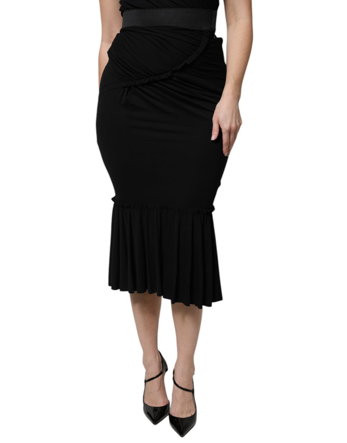 Dolce & Gabbana Black Mermaid Cut High Waist Midi Skirt