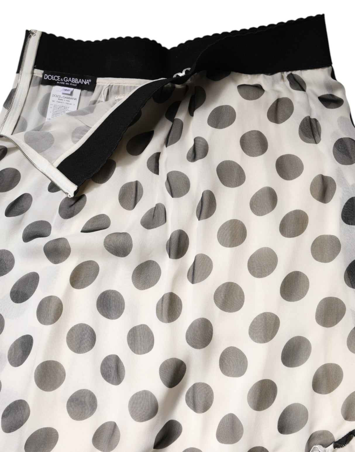 Dolce & Gabbana White Black Polka Dots Knee Length Skirt