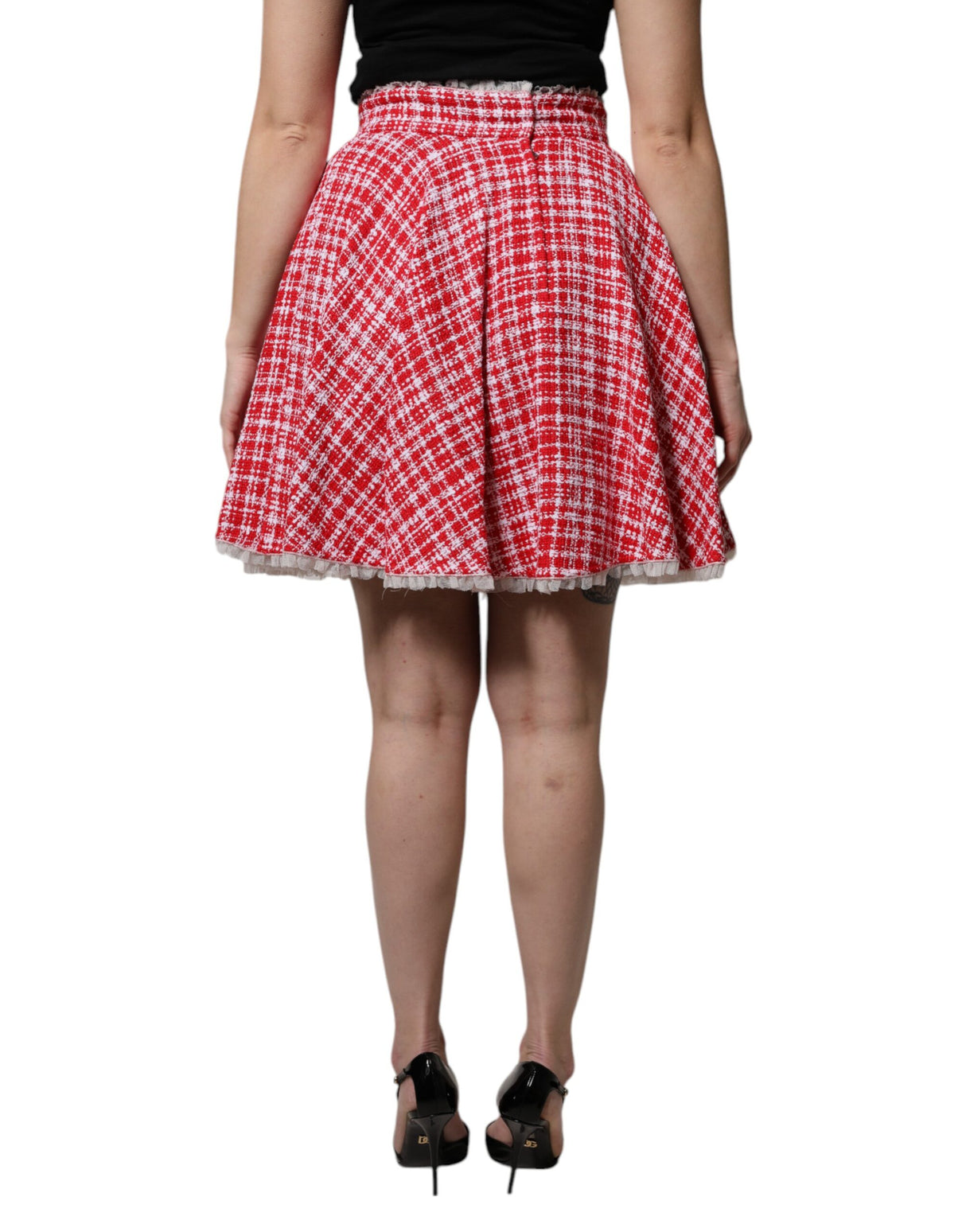 Dolce & Gabbana Red White High Waist A-line Above Knee Skirt