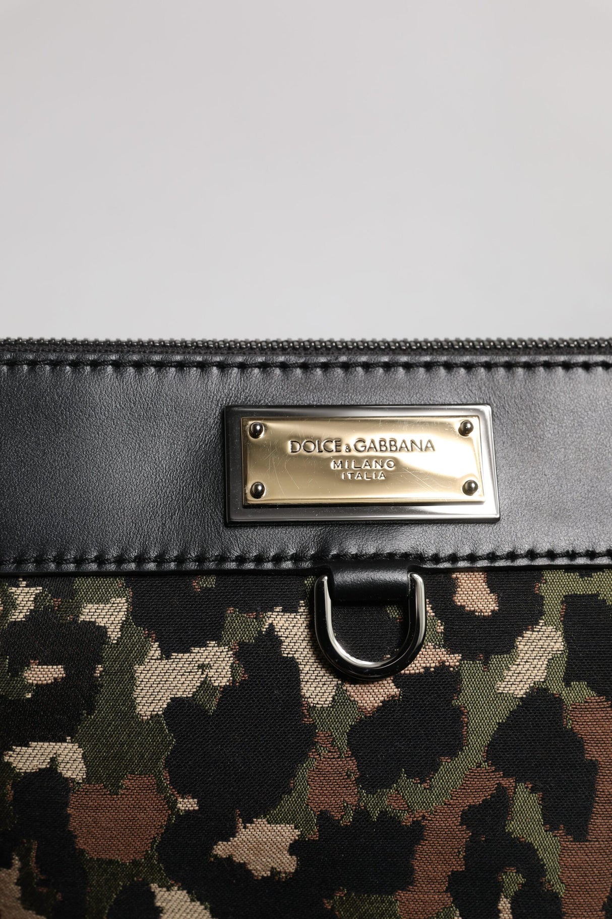 Dolce & Gabbana Multicolor Leopard Jacquard Print Logo Plaque Pouch Bag