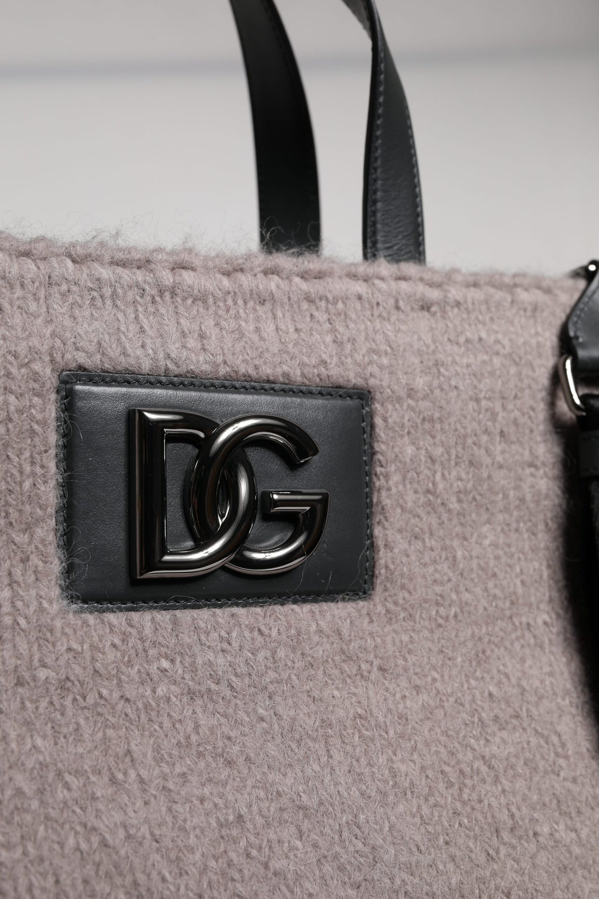 Dolce & Gabbana Grey Alpaca Wool Logo Plaque Tote Shoulder Bag