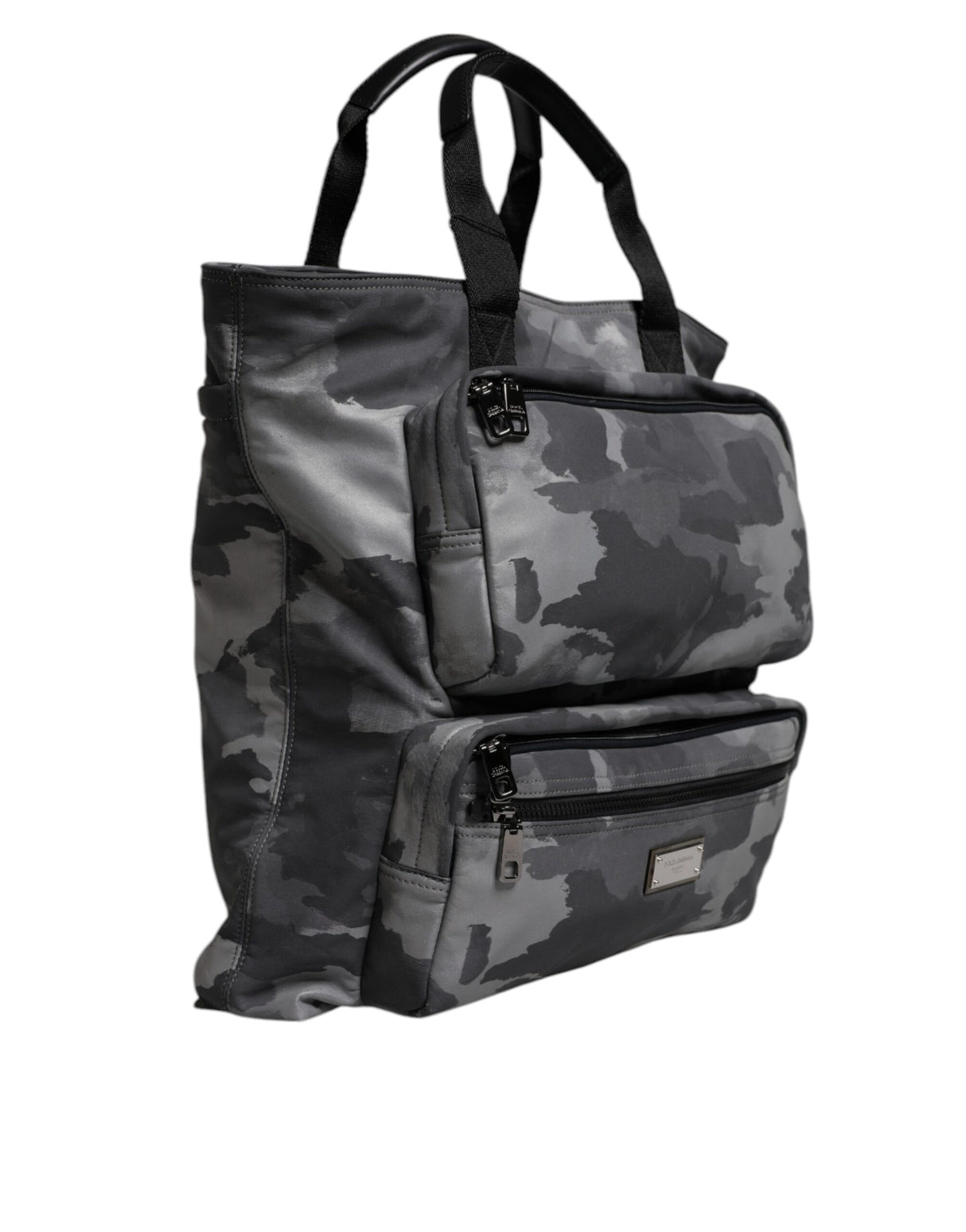 Dolce & Gabbana Gray Camo Cotton Multiple Compartments Tote Bag