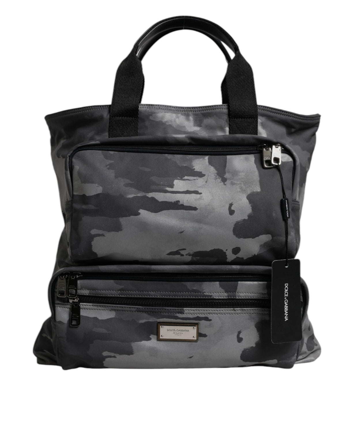 Dolce & Gabbana Gray Camo Cotton Multiple Compartments Tote Bag