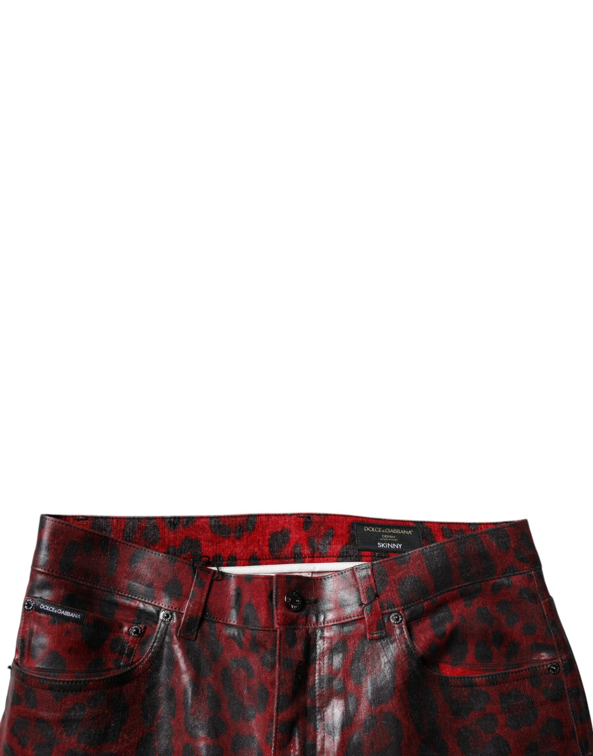 Dolce & Gabbana Red Leopard Cotton Skinny Men Denim Jeans