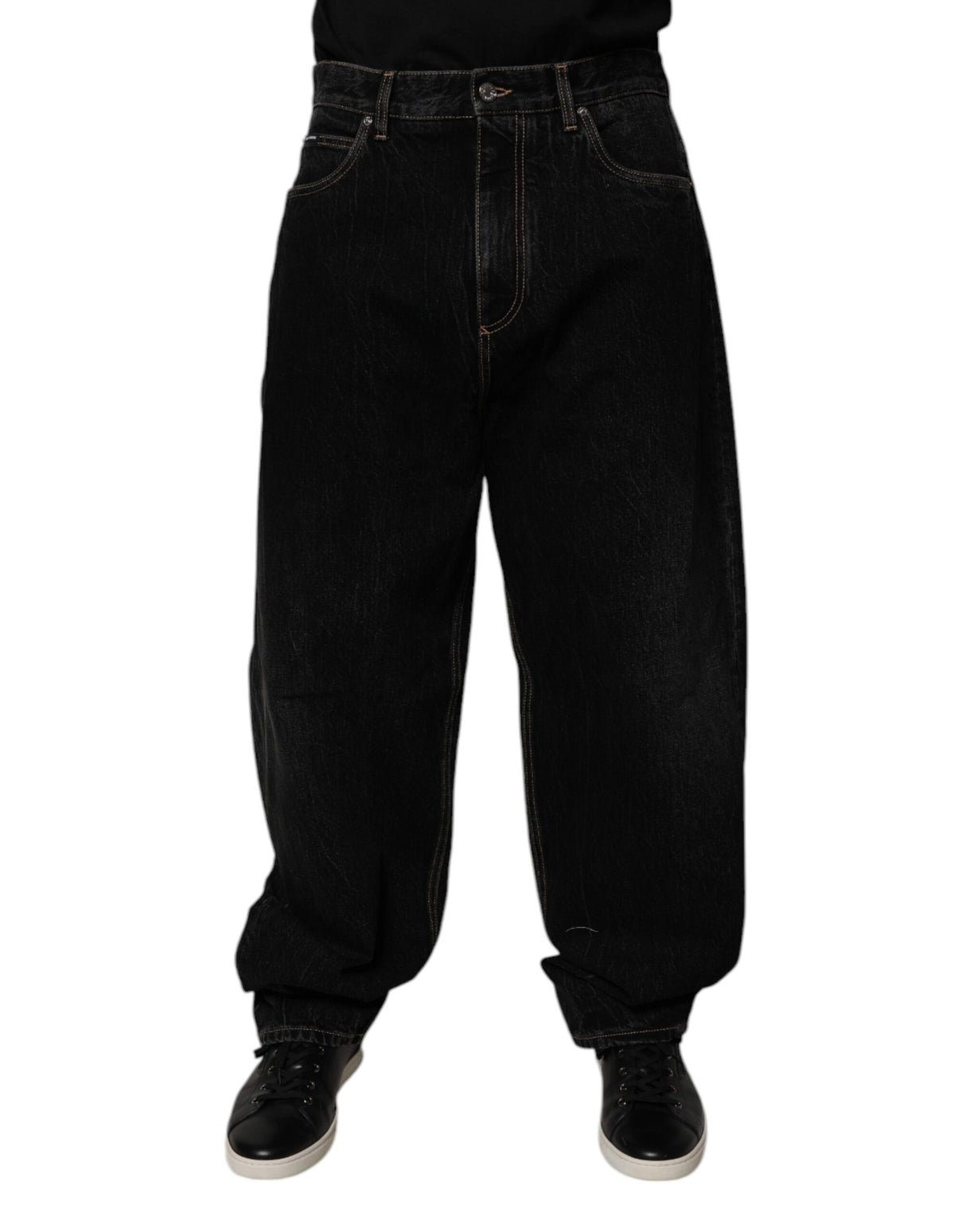 Dolce & Gabbana Black Cotton Mid Waist Wide Leg Denim Jeans