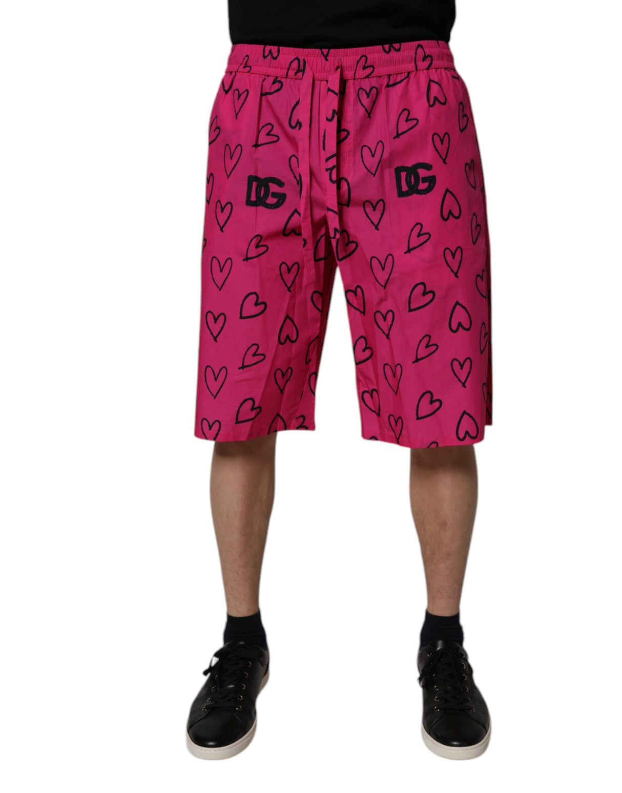 Dolce & Gabbana Pink Cotton Heart Print Bermuda Shorts