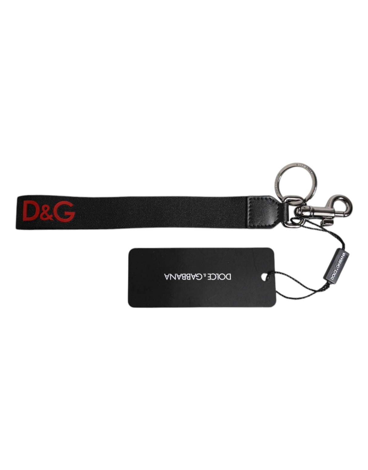 Dolce & Gabbana Black Logo Nylon Silver Brass Men Holder Keychain Keyring