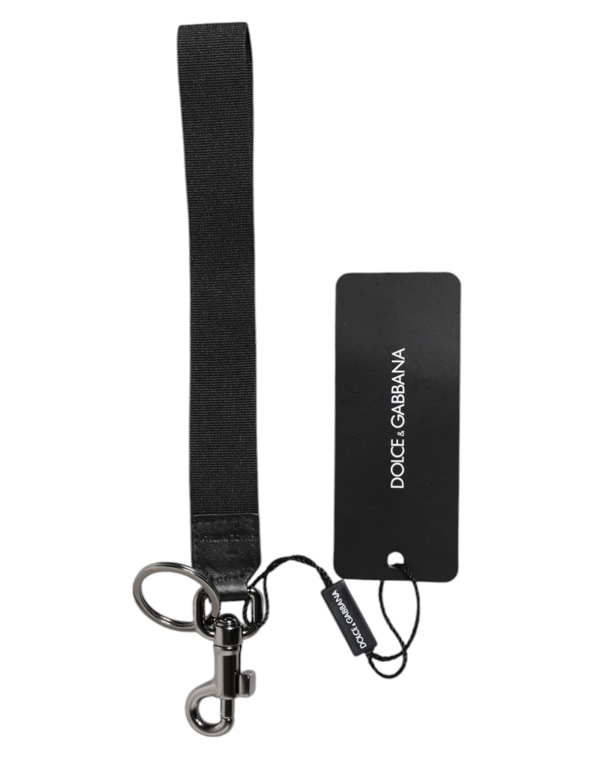 Dolce & Gabbana Black Logo Nylon Silver Brass Men Holder Keychain Keyring