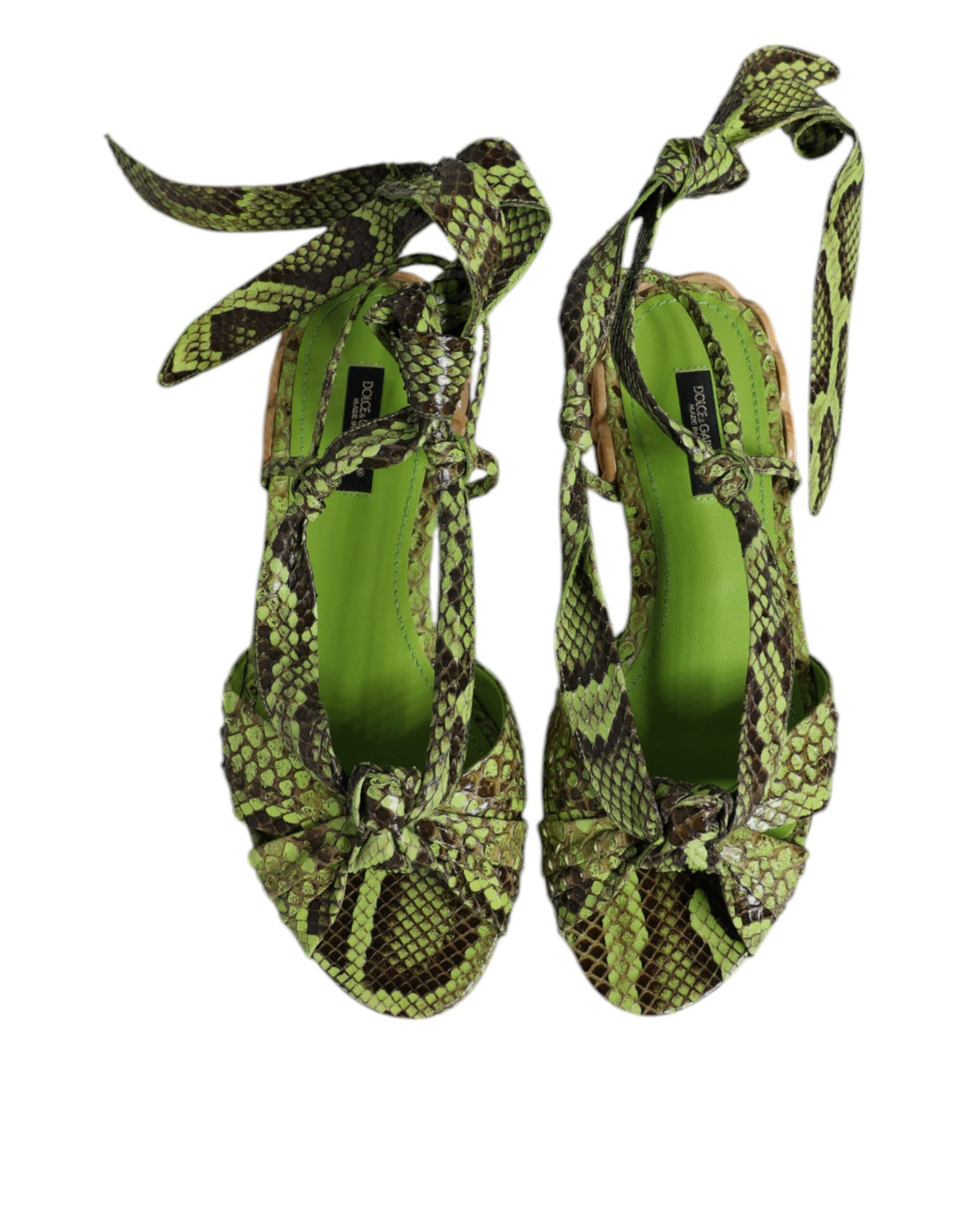 Dolce & Gabbana Green Animal Print Ankle Wrap Sandals Shoes