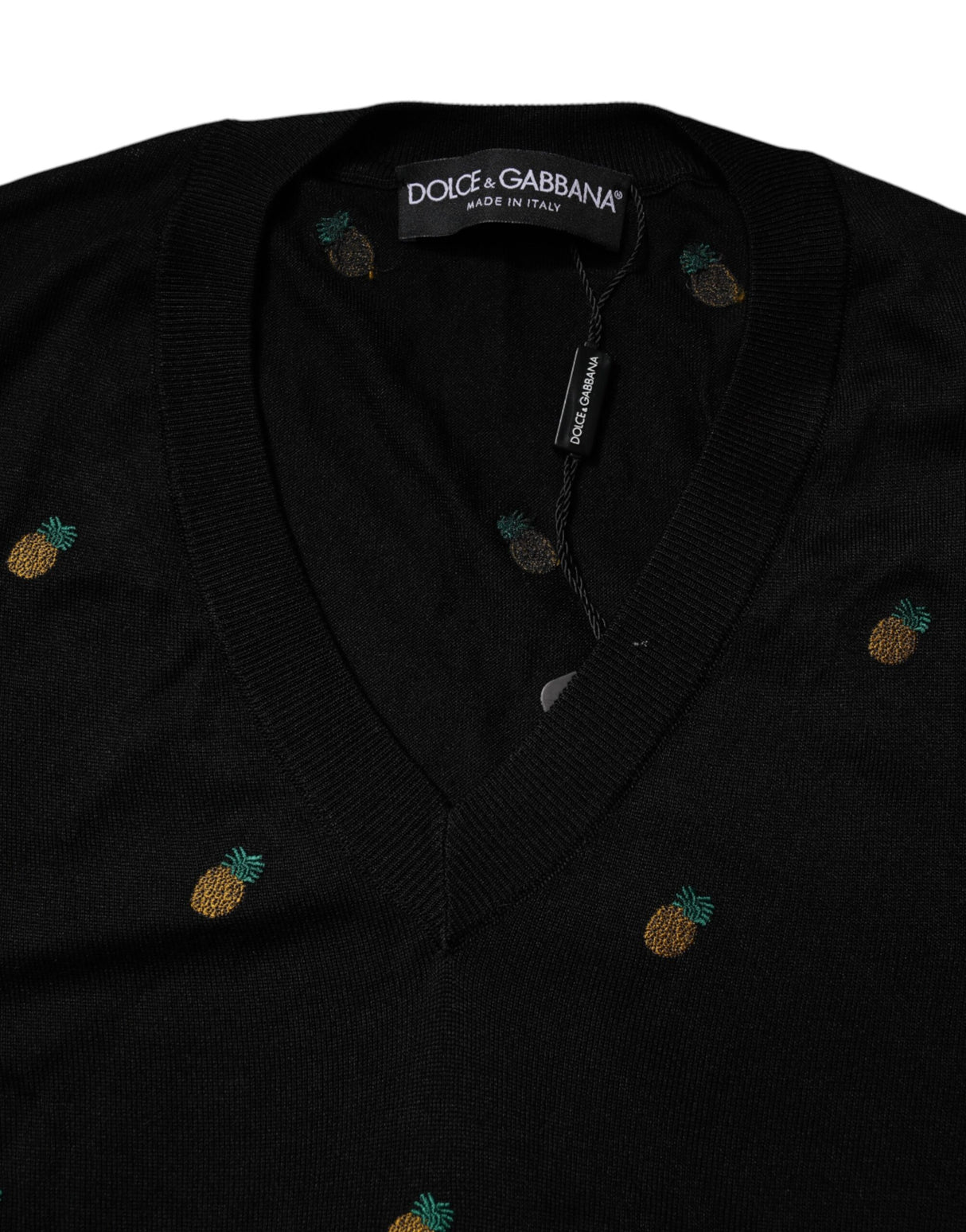 Dolce & Gabbana Black Pineapple Crew Neck Pullover Sweater