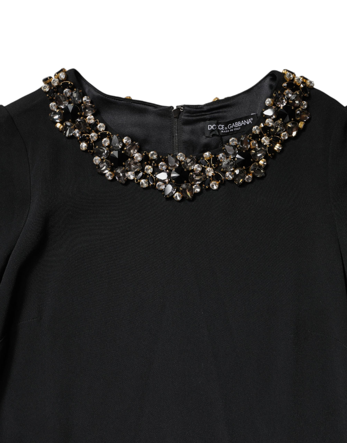 Dolce & Gabbana Black Crystal Embellished Round Neck Mini Dress