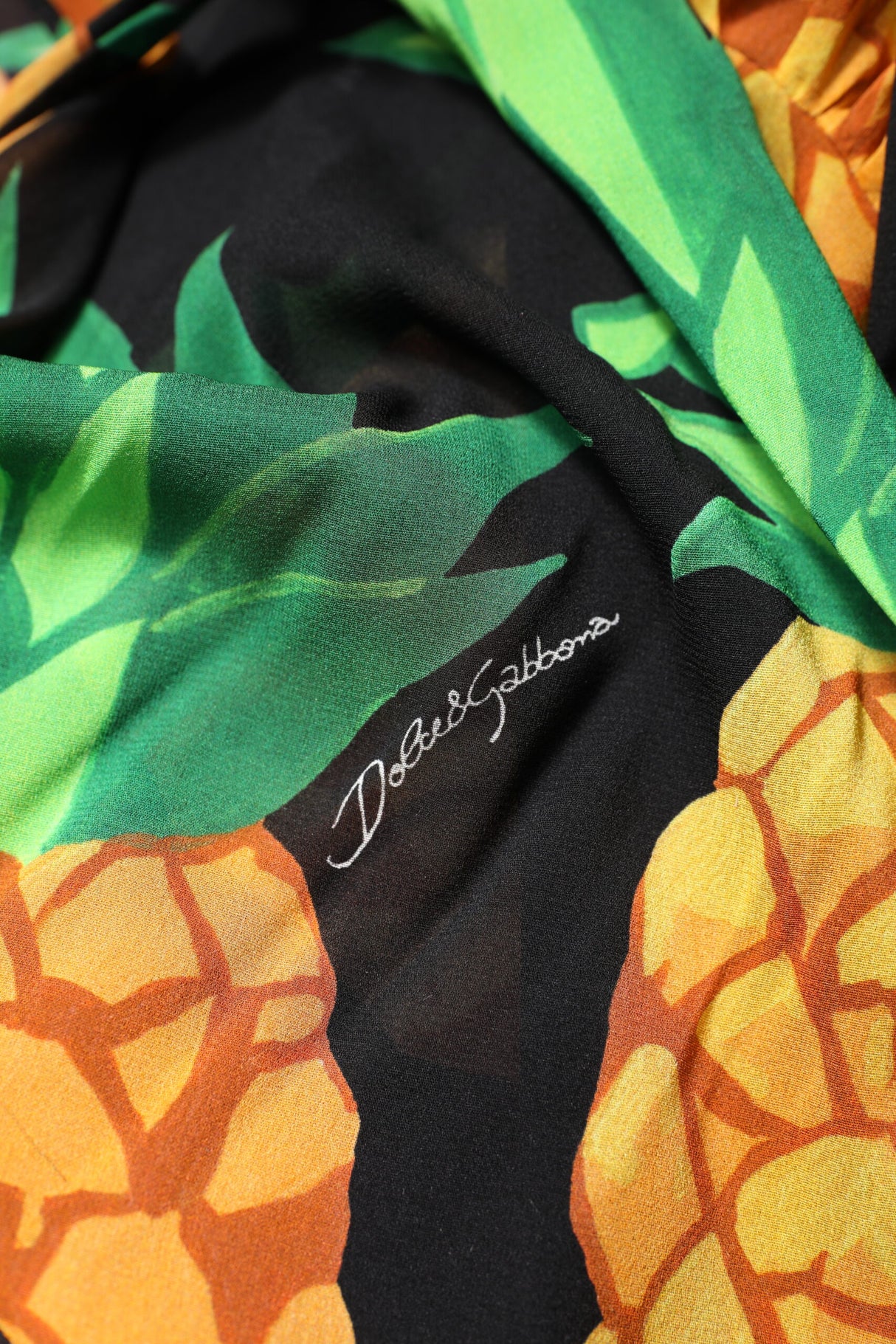 Dolce & Gabbana Black Silk Pineapple Draped Print Wrap Dress