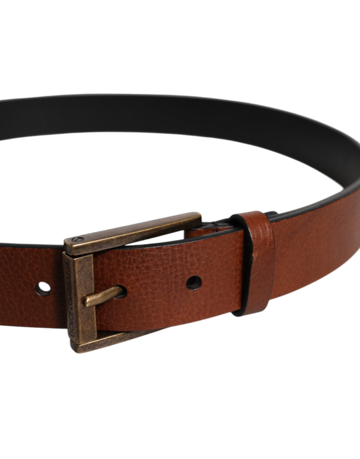 Dolce & Gabbana Brown Calf Leather Classic Metal Buckle Belt