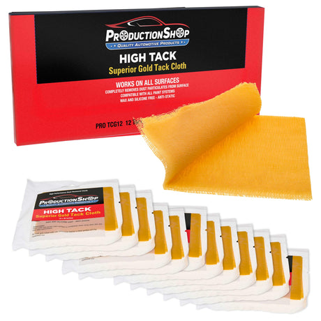 ProductionShop - High Tack Superior Gold Tack Cloths Box of 12 - Automotive Woodworking Painting - Removes Dust Sanding Particles Cleans Surfaces