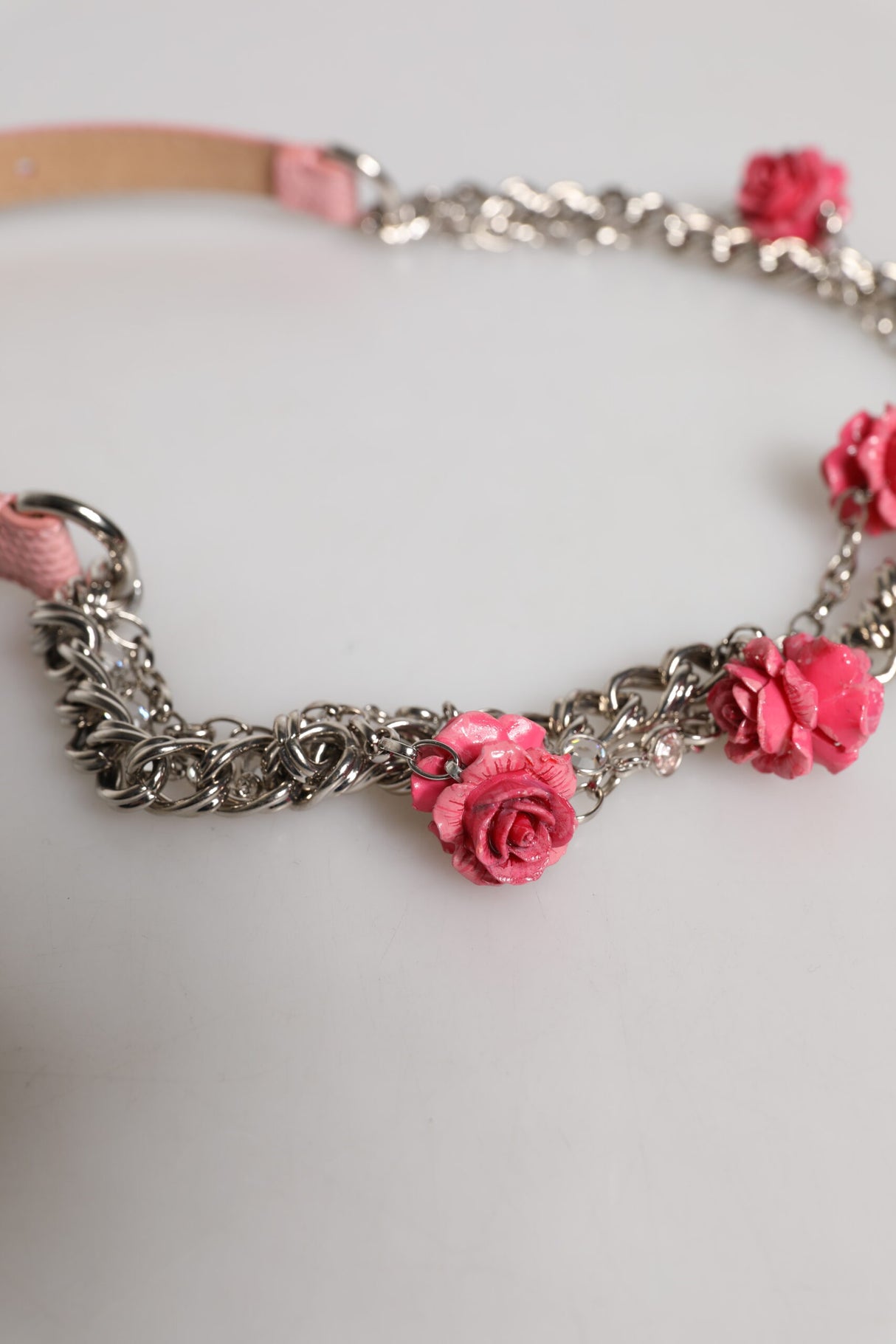Dolce & Gabbana Pink Embelished Roses Textured Leather Belt