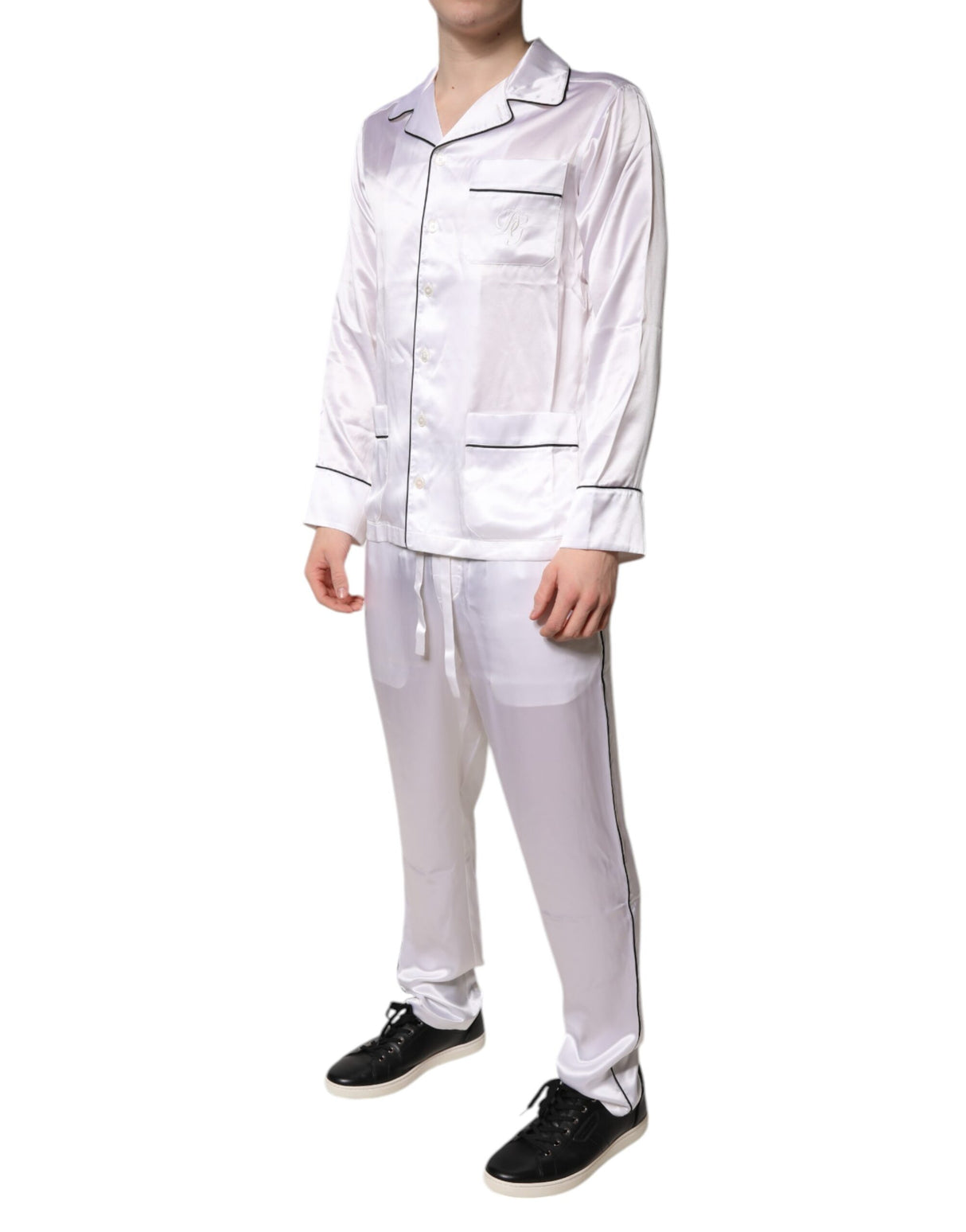 Dolce & Gabbana White Satin Silk Men Pajama Set Sleepwear