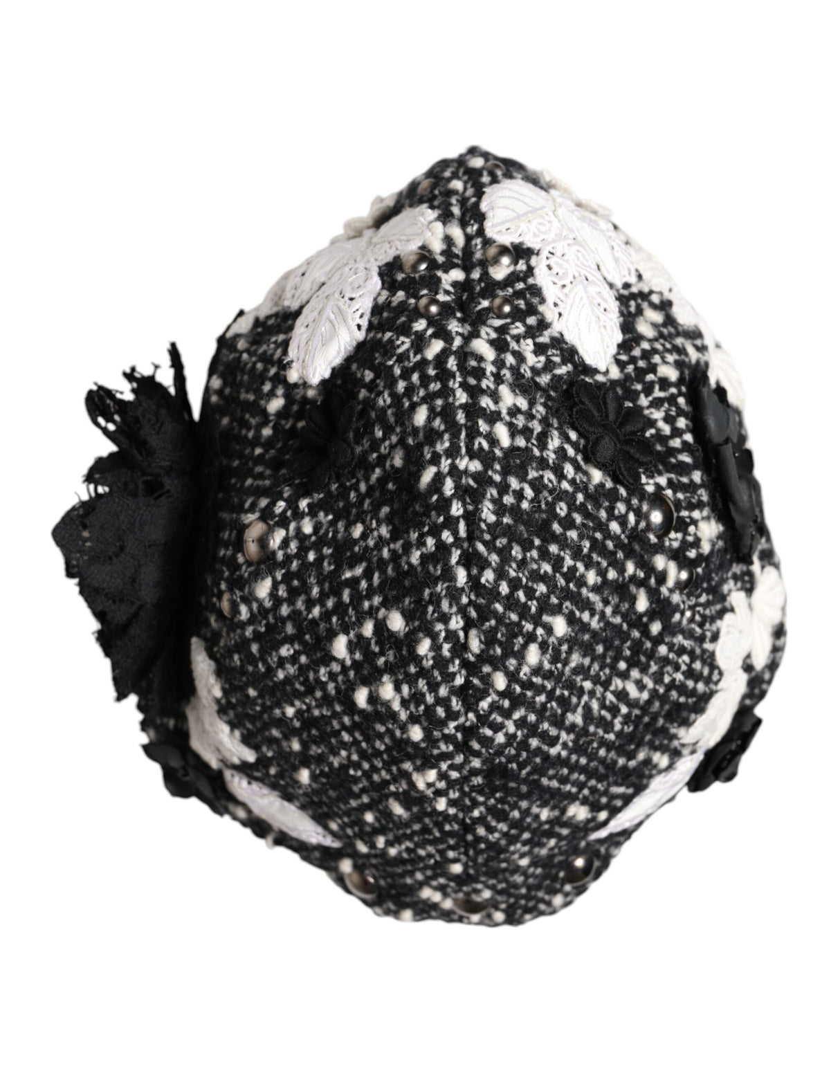 Dolce & Gabbana Black Wool White Floral Embellished Cloche Hat