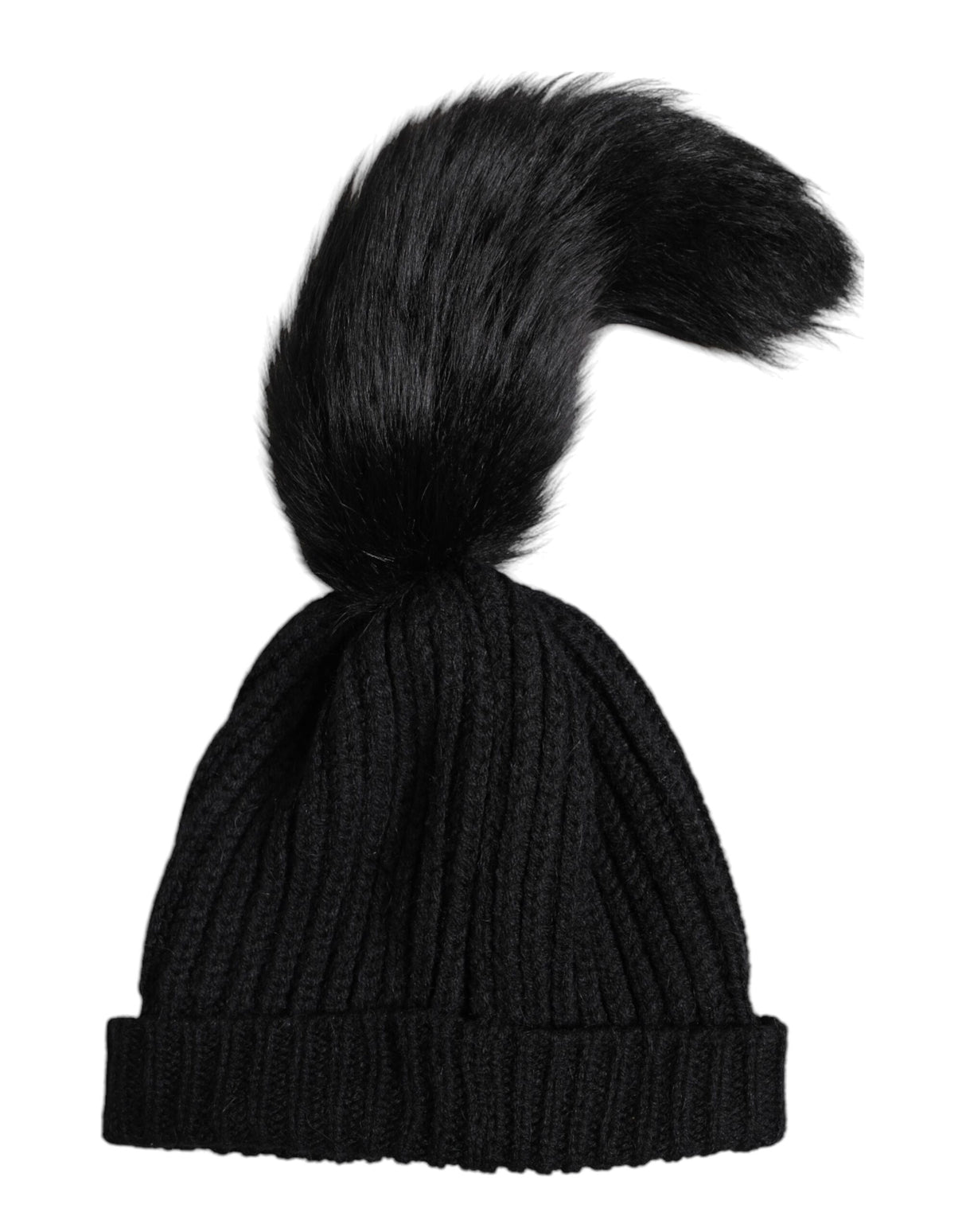 Dolce & Gabbana Black Acrylic Knitted Fur Winter Beanie Hat