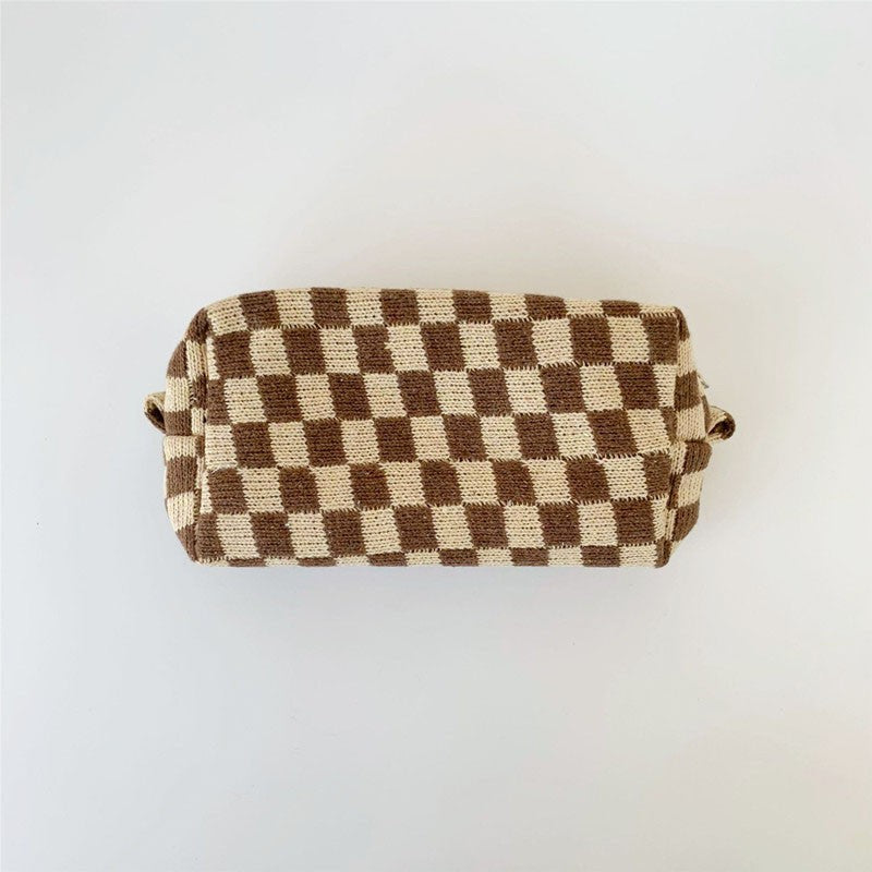 Lattice Cosmetic Bag - Knitted Fabric Makeup Organizer