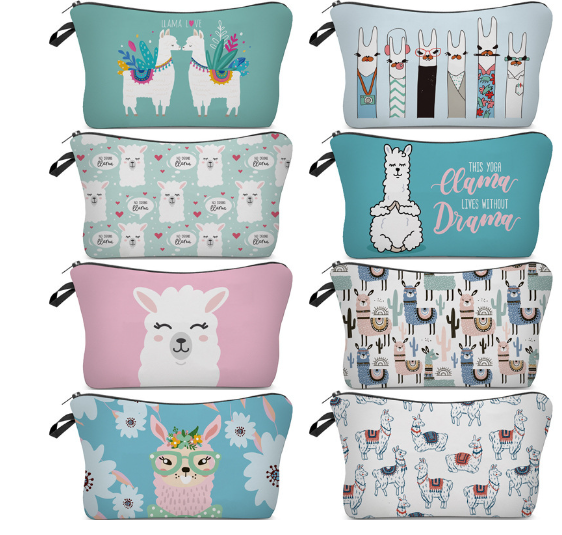 3D Digital Print Llama Cosmetic Bag and Organizer