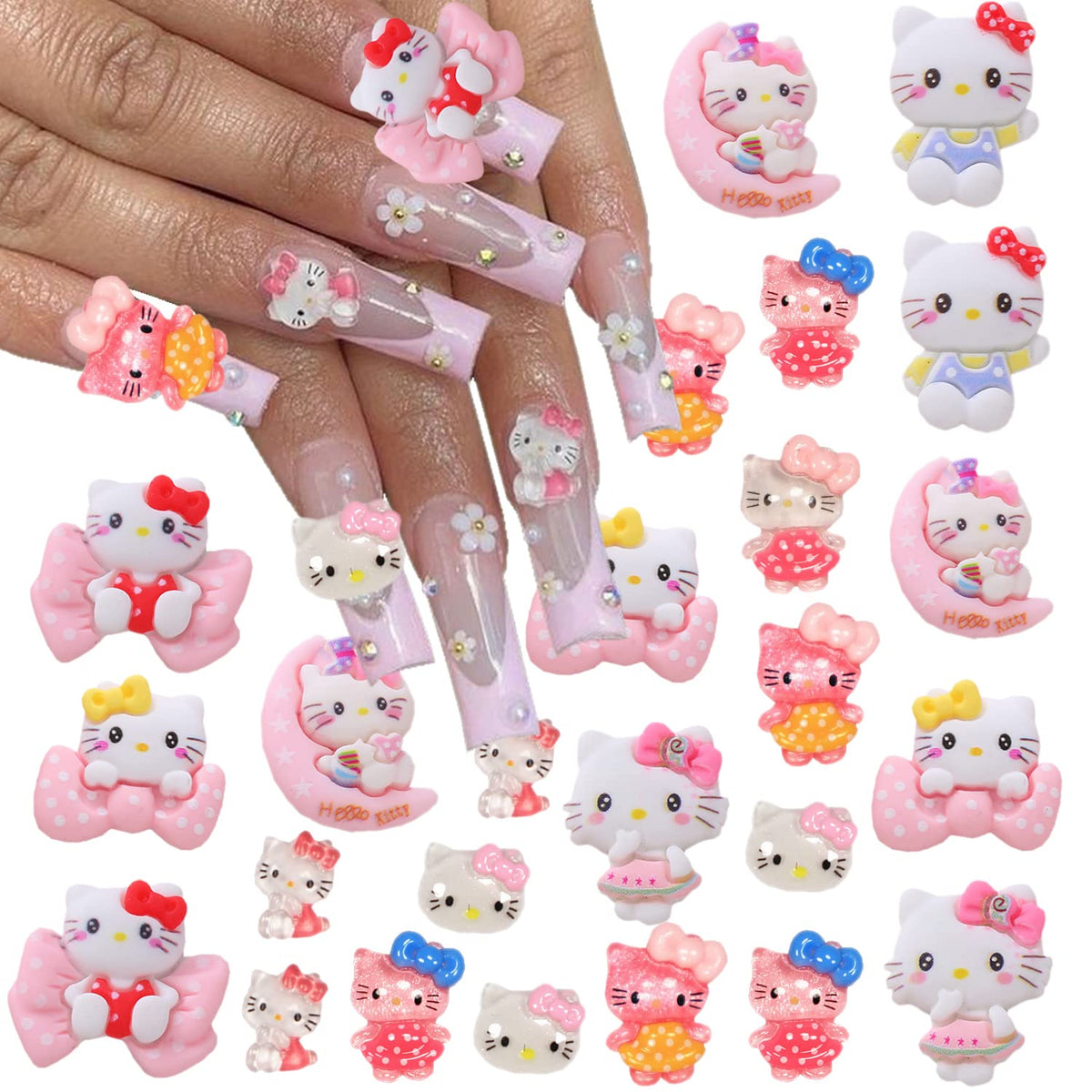 Cute Nail Charms 3D Cute Nail Art Charm Flatback Cartoon Design Charms Kawaii Nail Rhinestone Nail Jewelry for Nail Art Decorations Cute Anime Nail Charms for Nail DIY Craft Phone Case 40Pcs