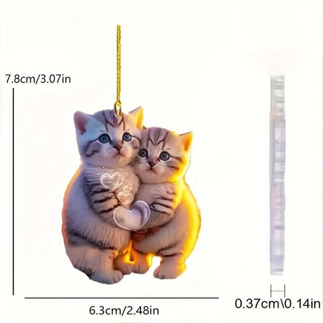 Acrylic 2D Cat Couple Car Hanging Decoration Keychain