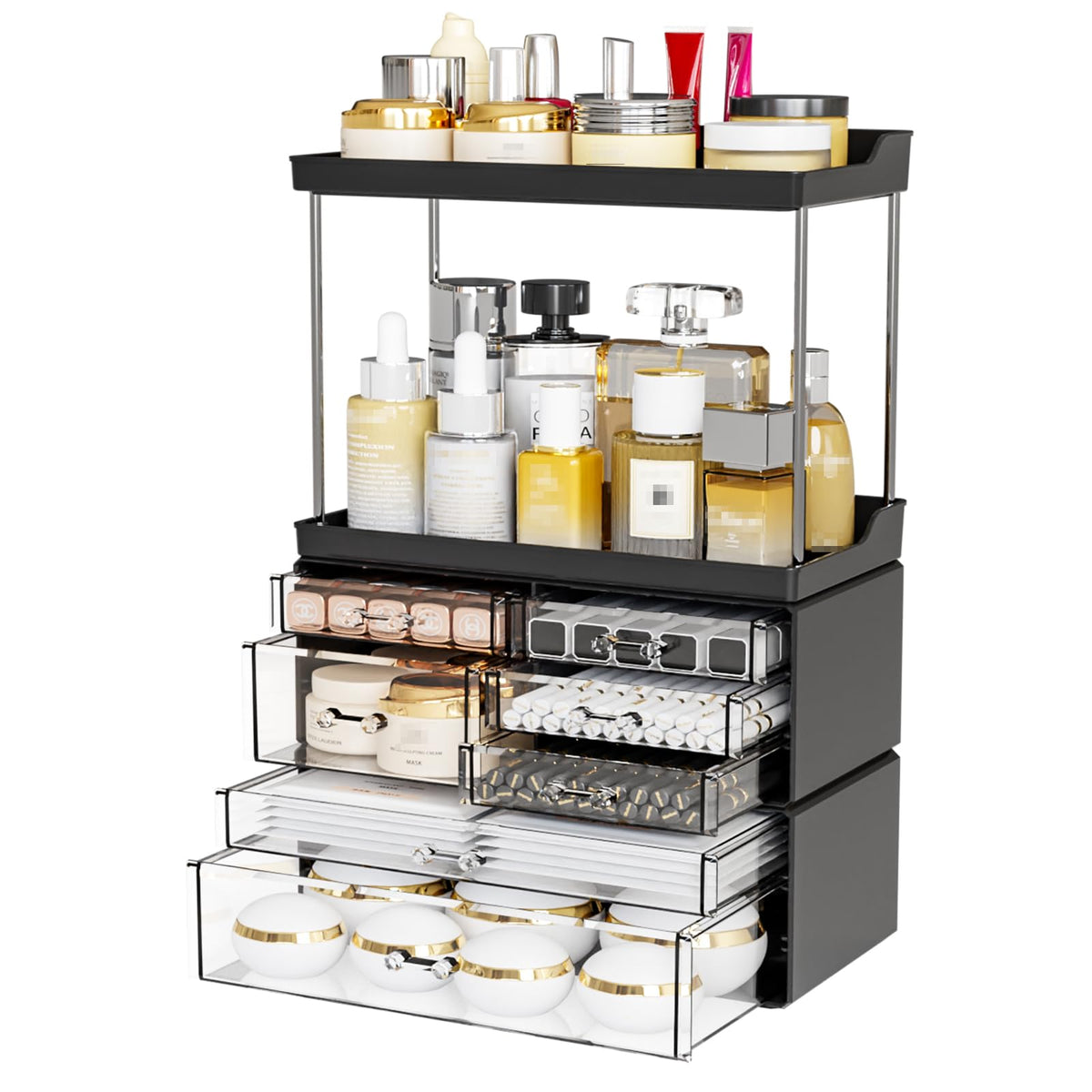 Yieach 3 Pack Clear Makeup Organizer With Drawers - Stackable Design19.1" Tall Large Capacity - Suitable as Bathroom Counter OrganizerVanity Perfume OrganizerDresser Top Organizer for Bedroom