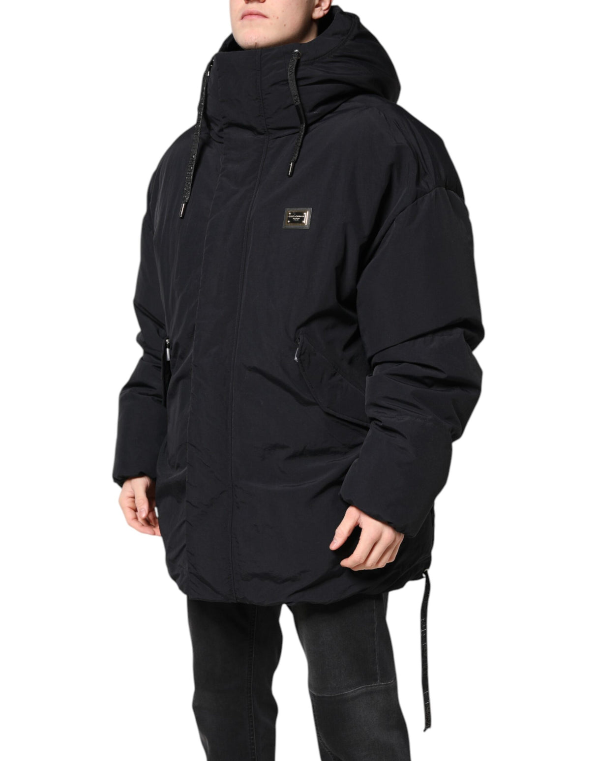 Dolce & Gabbana Black Nylon Full Zip Hooded Parka Jacket