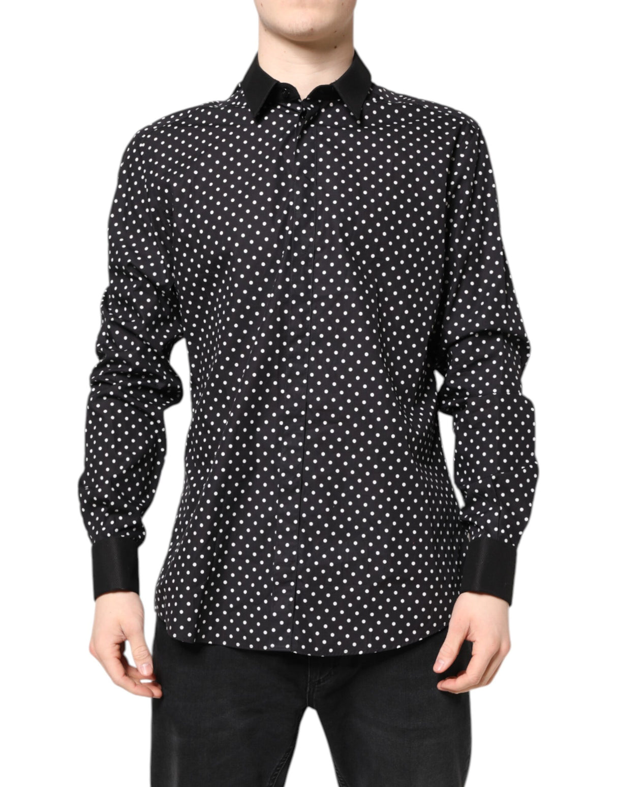 Dolce & Gabbana Black Polka Dot Cotton Formal Dress Shirt