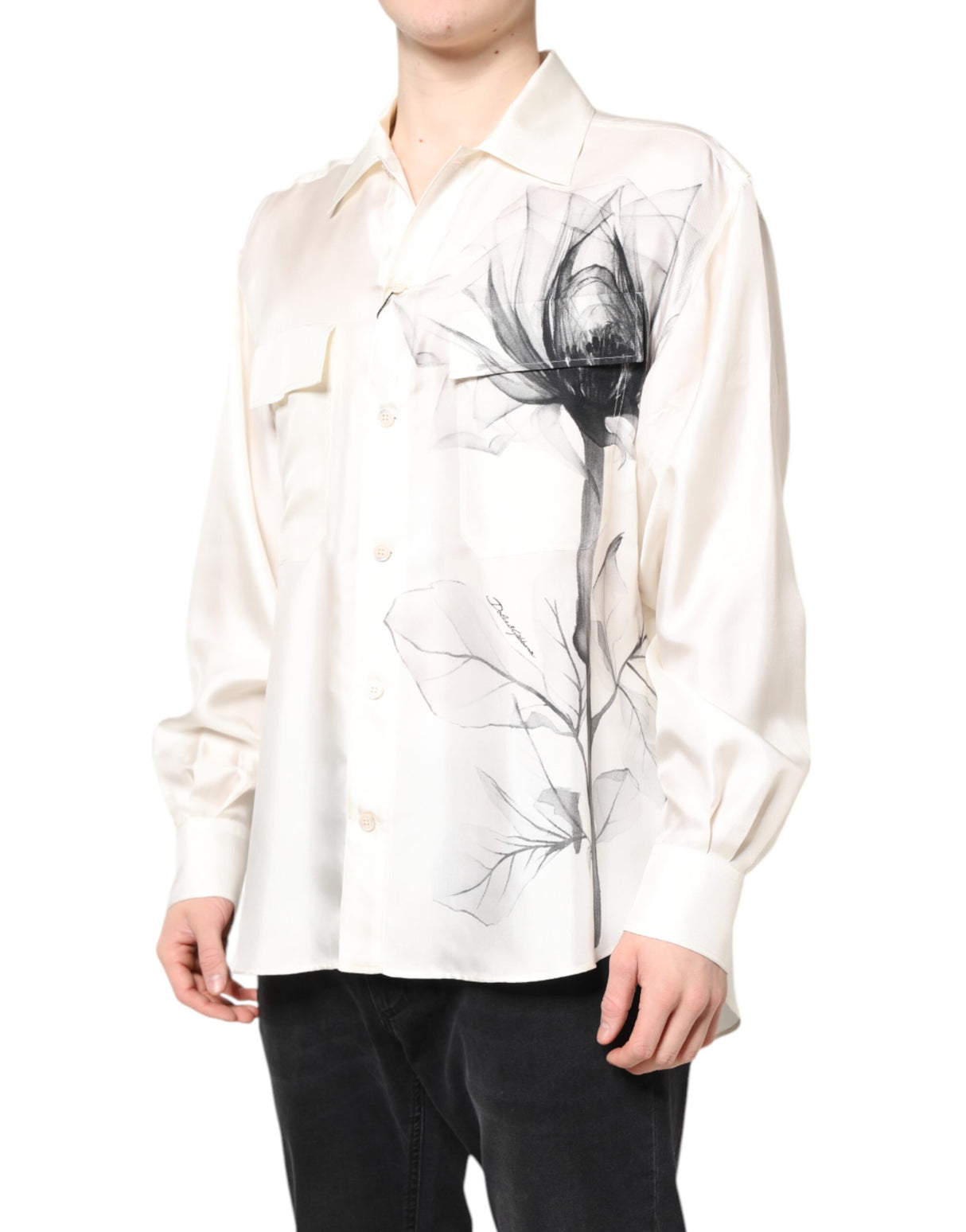 Dolce & Gabbana Ivory Silk Long Sleeves Men Casual Shirt