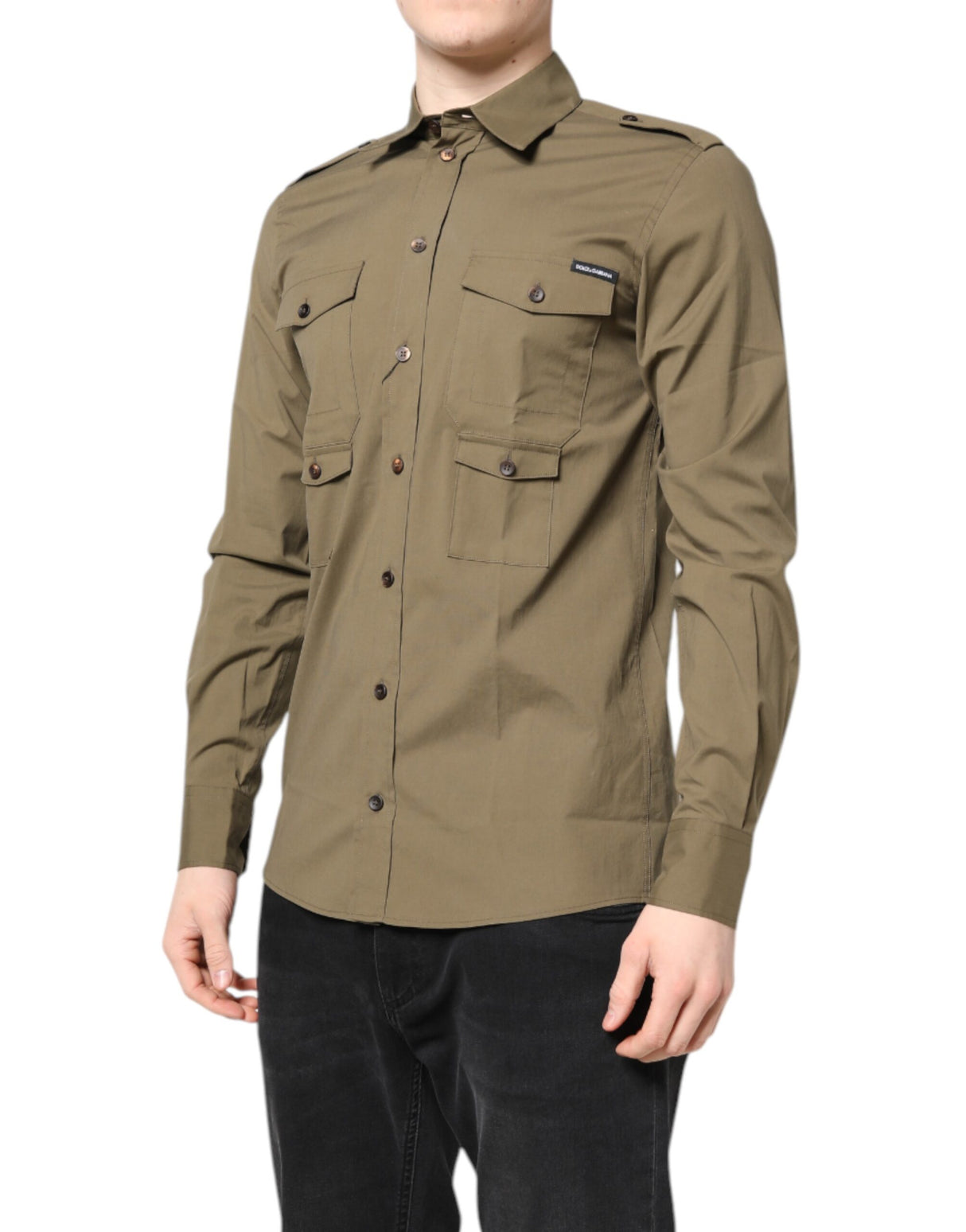 Dolce & Gabbana Brown Cotton Stretch Casual Long Sleeves Shirt
