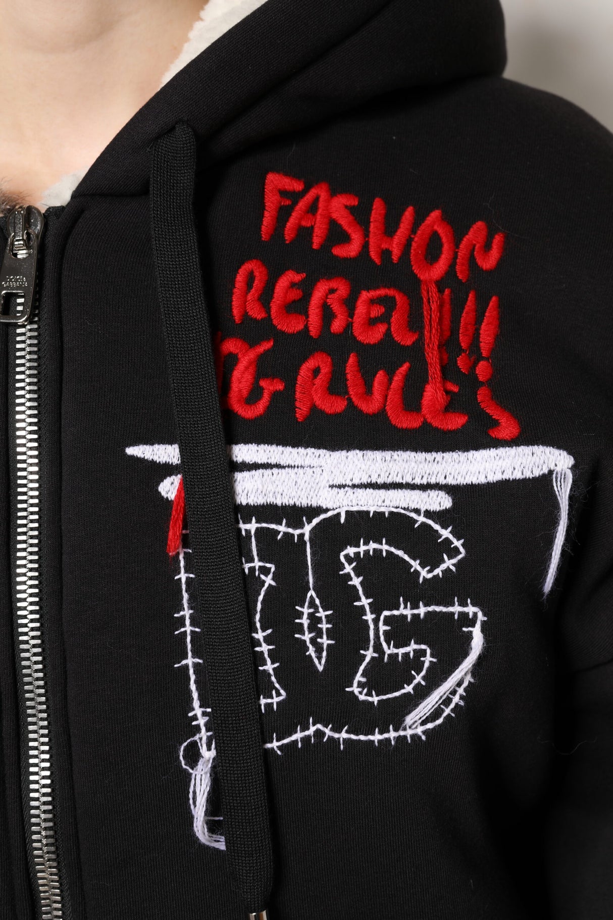 Dolce & Gabbana Black Embroidered Full Zip Hooded Jacket