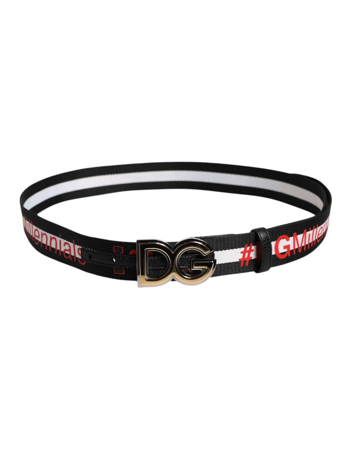 Dolce & Gabbana Black Cotton Logo Print DG Buckle Belt