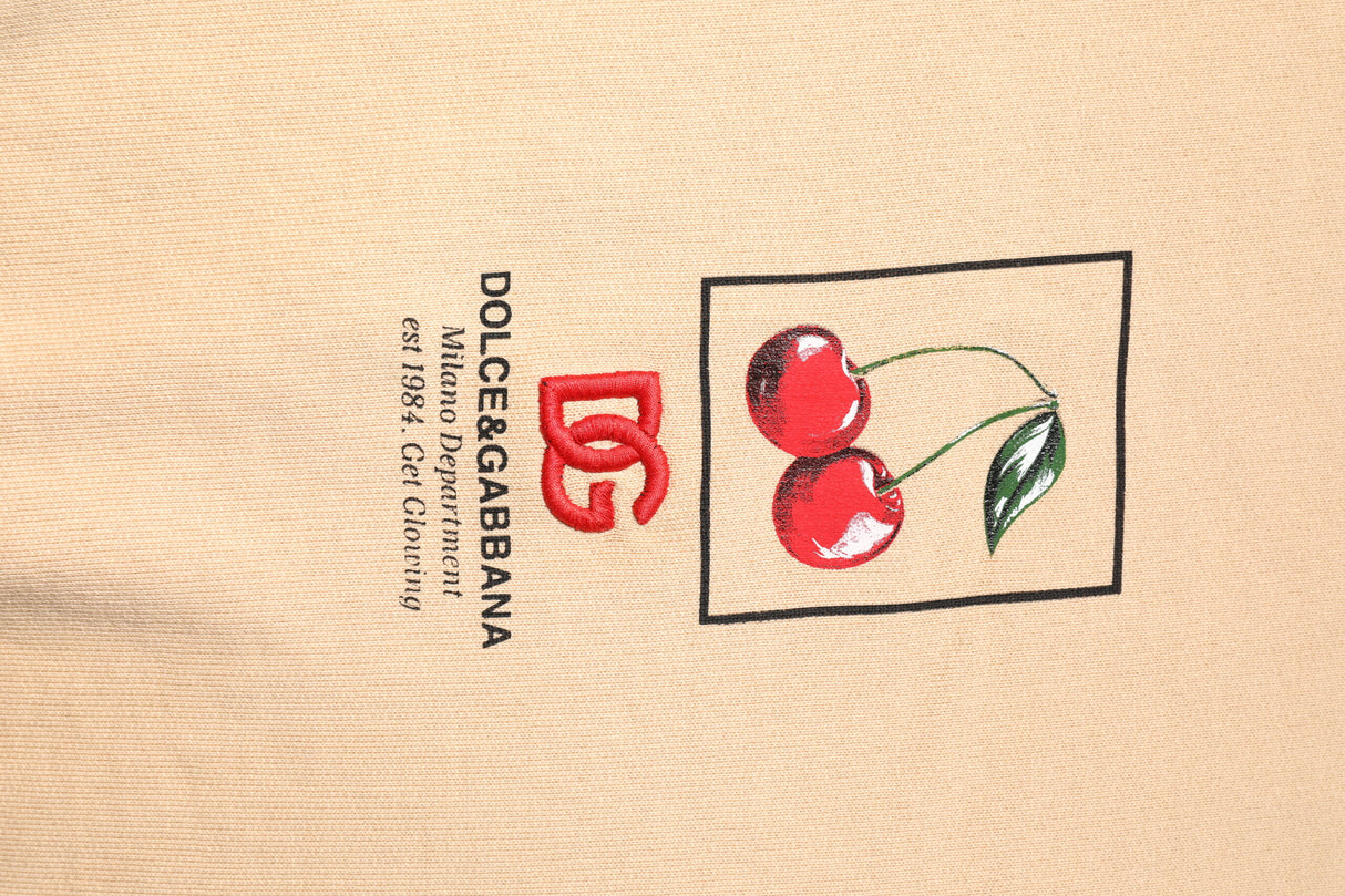 Dolce & Gabbana Beige Cherry Print Crew Neck Pullover Sweater