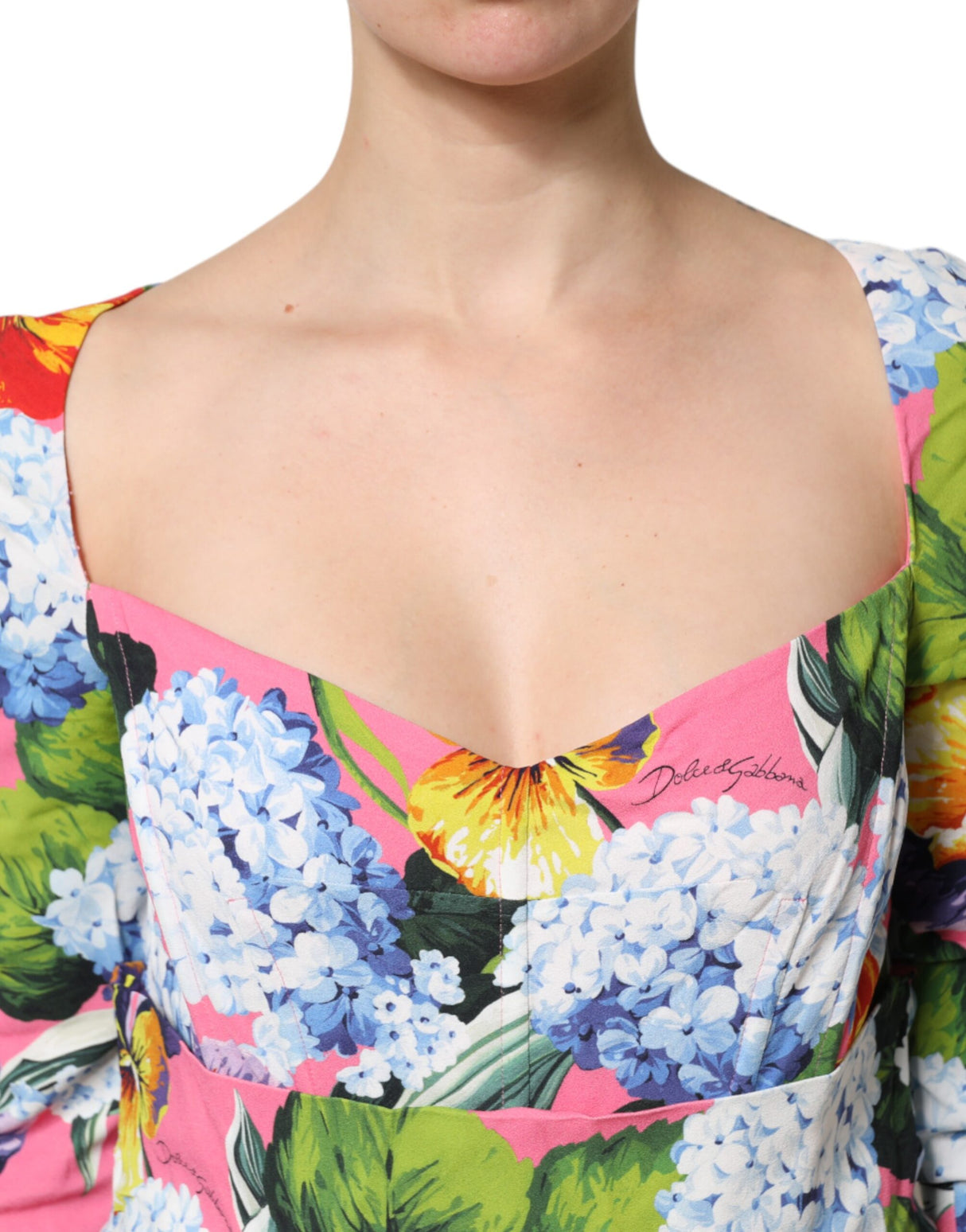 Dolce & Gabbana Multicolor Floral Pleated Sheath Midi Dress