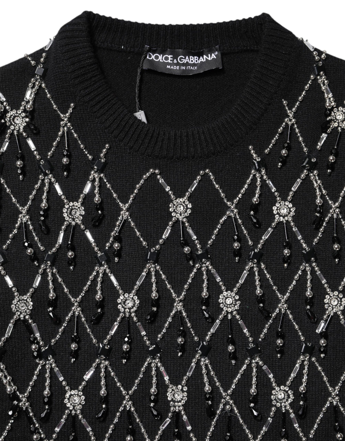 Dolce & Gabbana Black Cashmere Embellished Long Sleeves Top