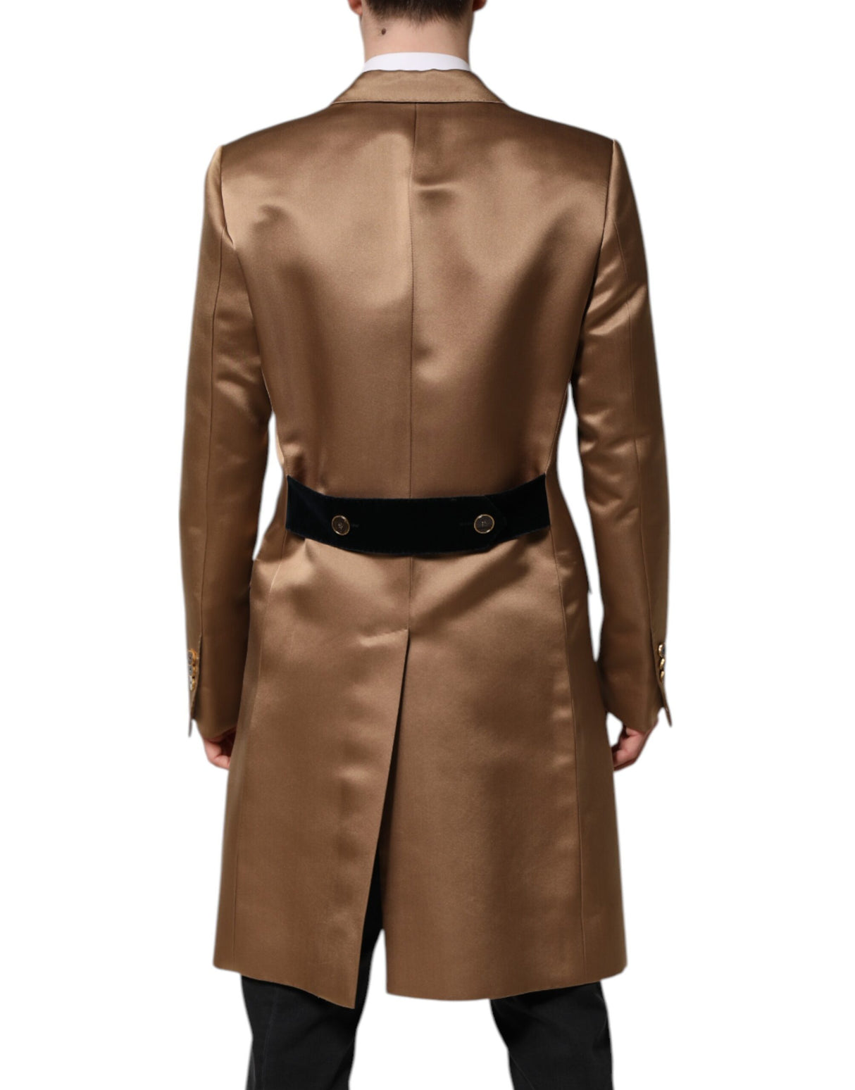 Dolce & Gabbana Brown Silk Single Breasted Trench Coat Jacket