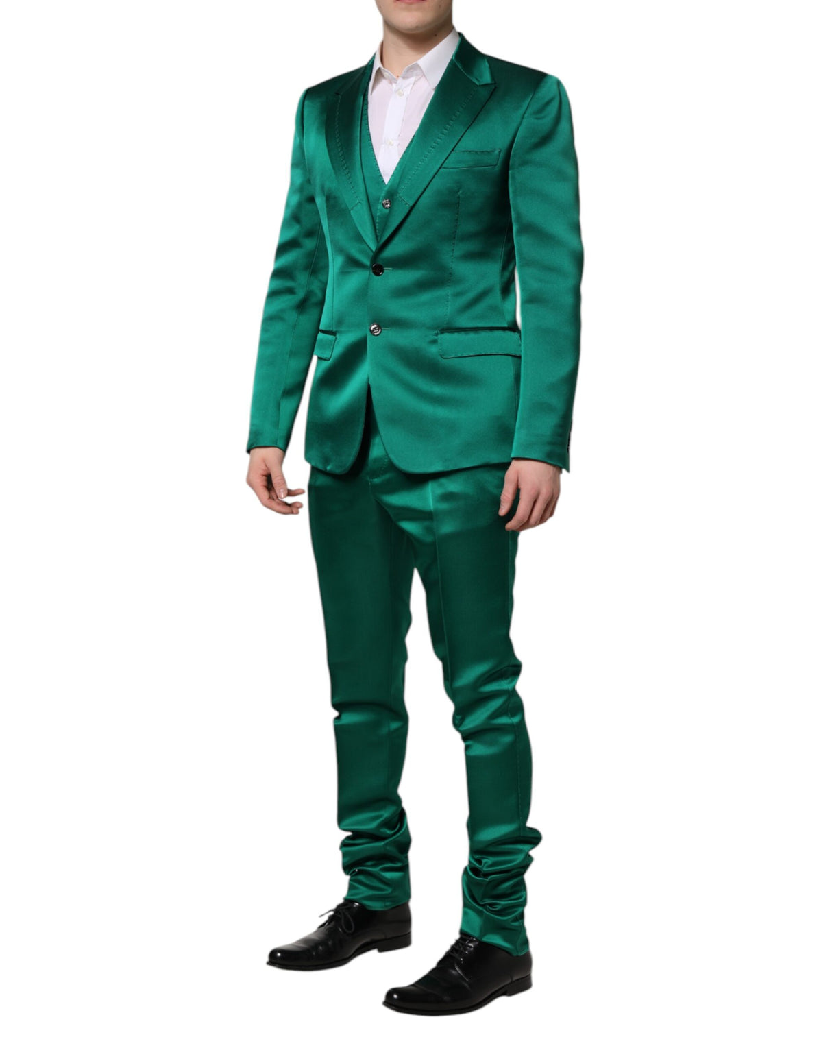 Dolce & Gabbana Green Silk 3 Piece Single Breasted Suit