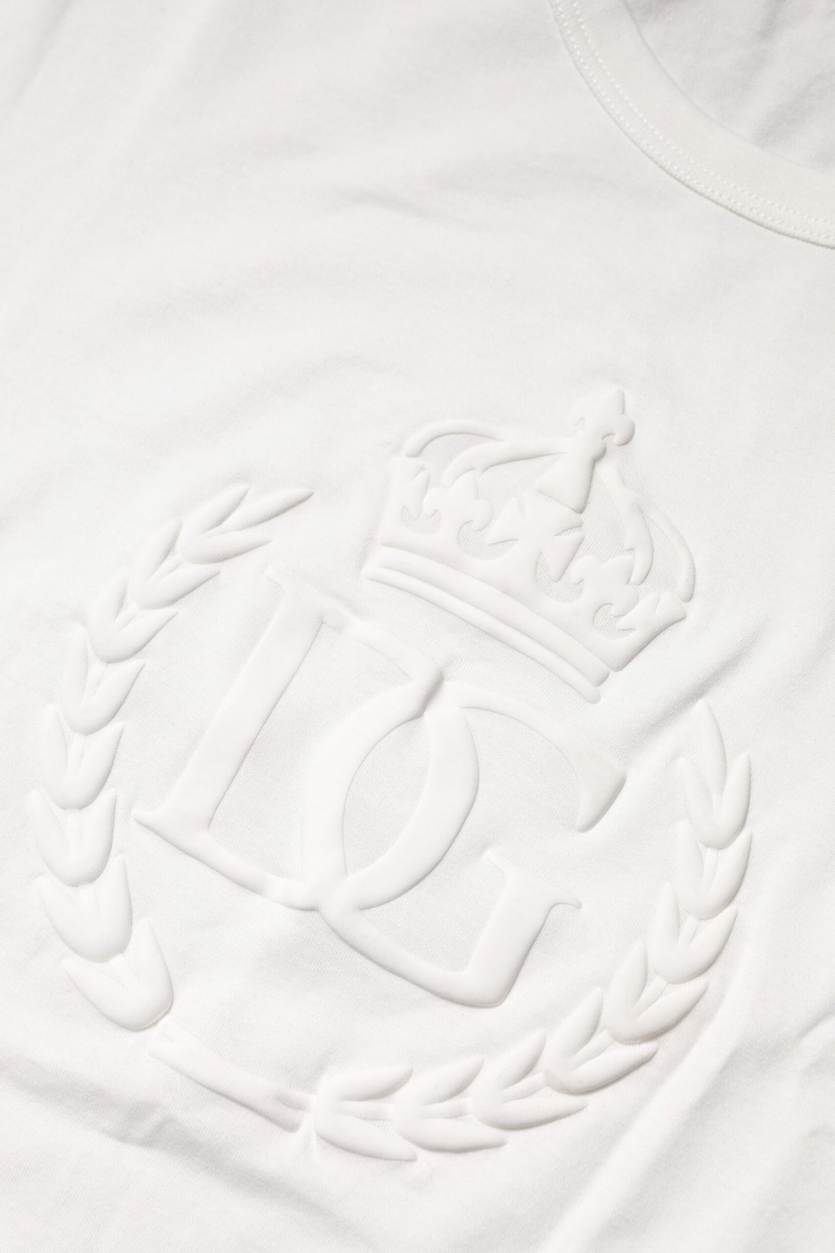 Dolce & Gabbana White Cotton DG Crown Embossed T-shirt