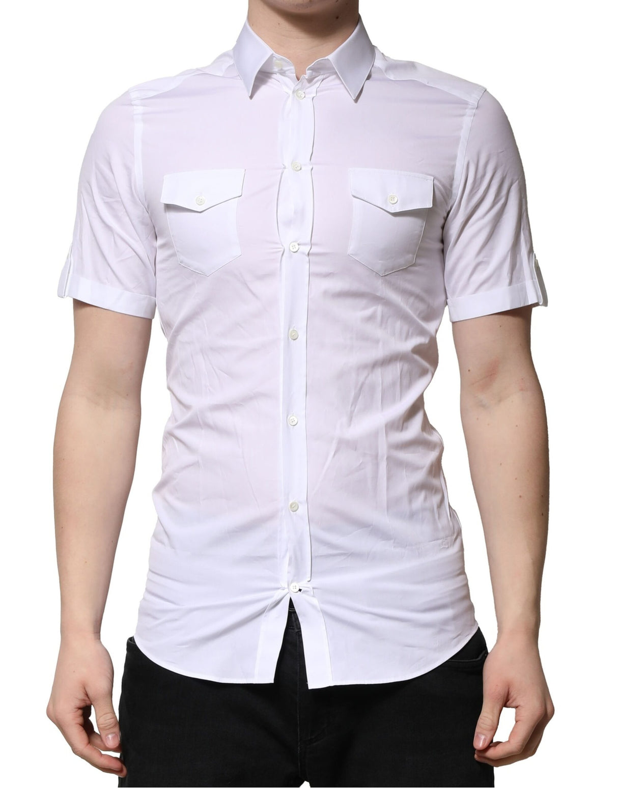 Dolce & Gabbana White Cotton Short Sleeves GOLD Casual Shirt