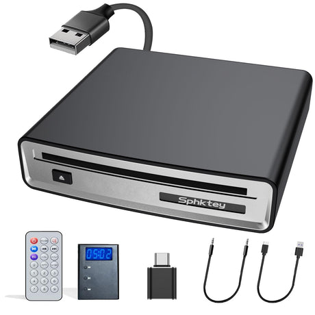 USB CD Player for Car with USB Port/Aux Port External Portable Car CD Player for Home/Car/Laptop/Desktop/TV/Computer - Plug & Play CD/DVD Player