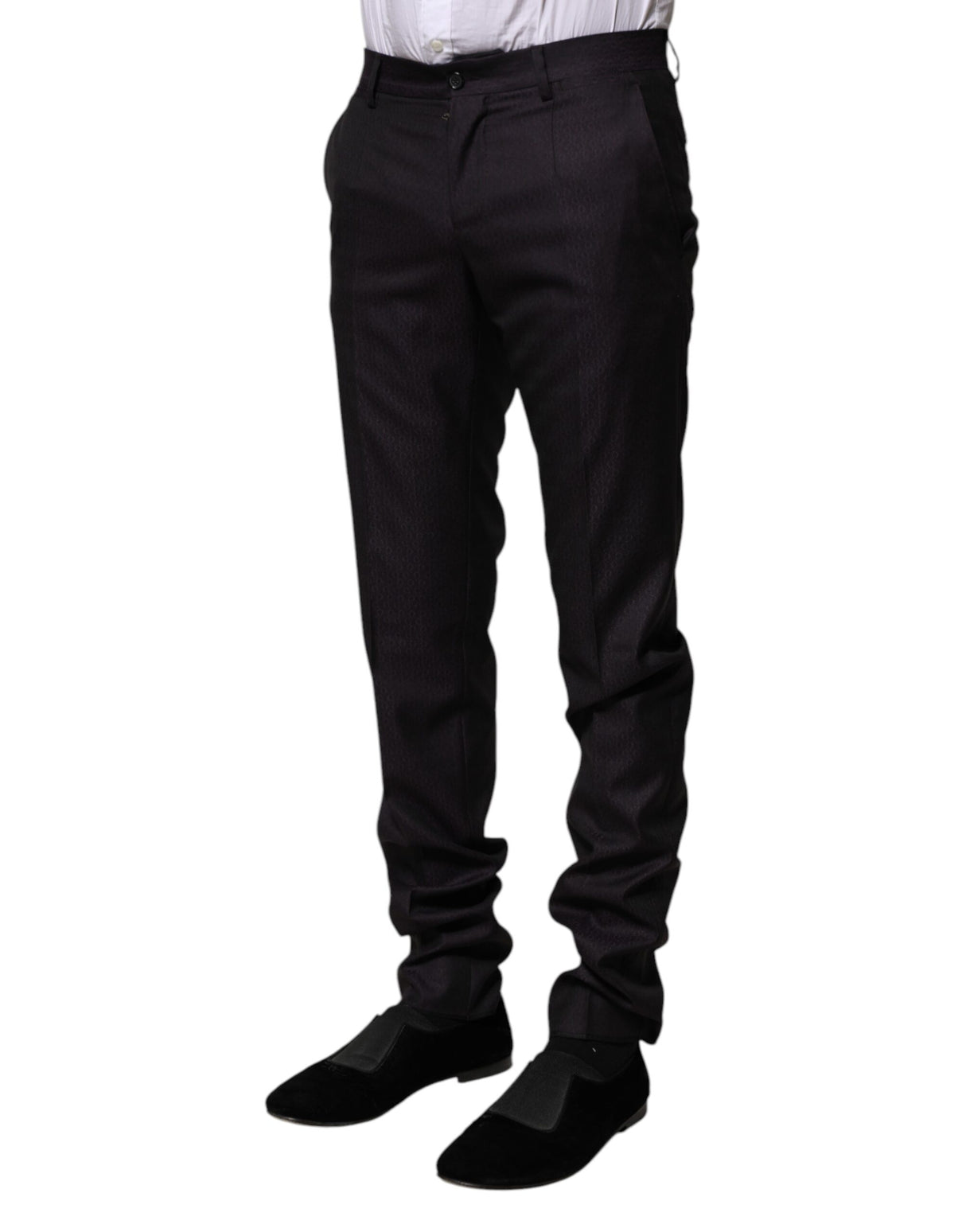 Dolce & Gabbana Black Wool Patterned Formal Pants