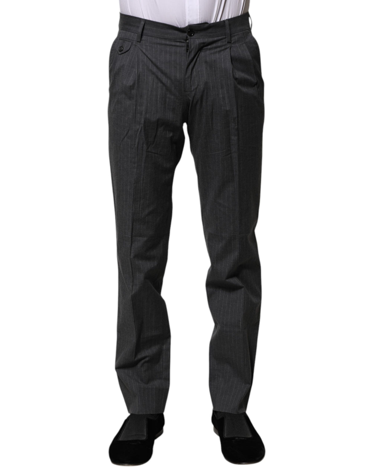 Dolce & Gabbana Gray Striped Cotton Formal Pants
