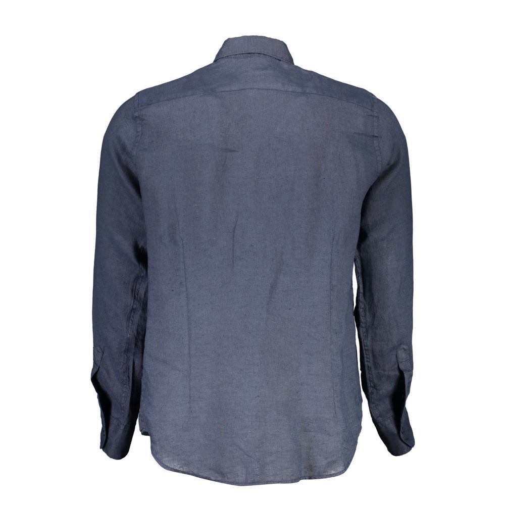 La Martina Blu Linen Men Shirt