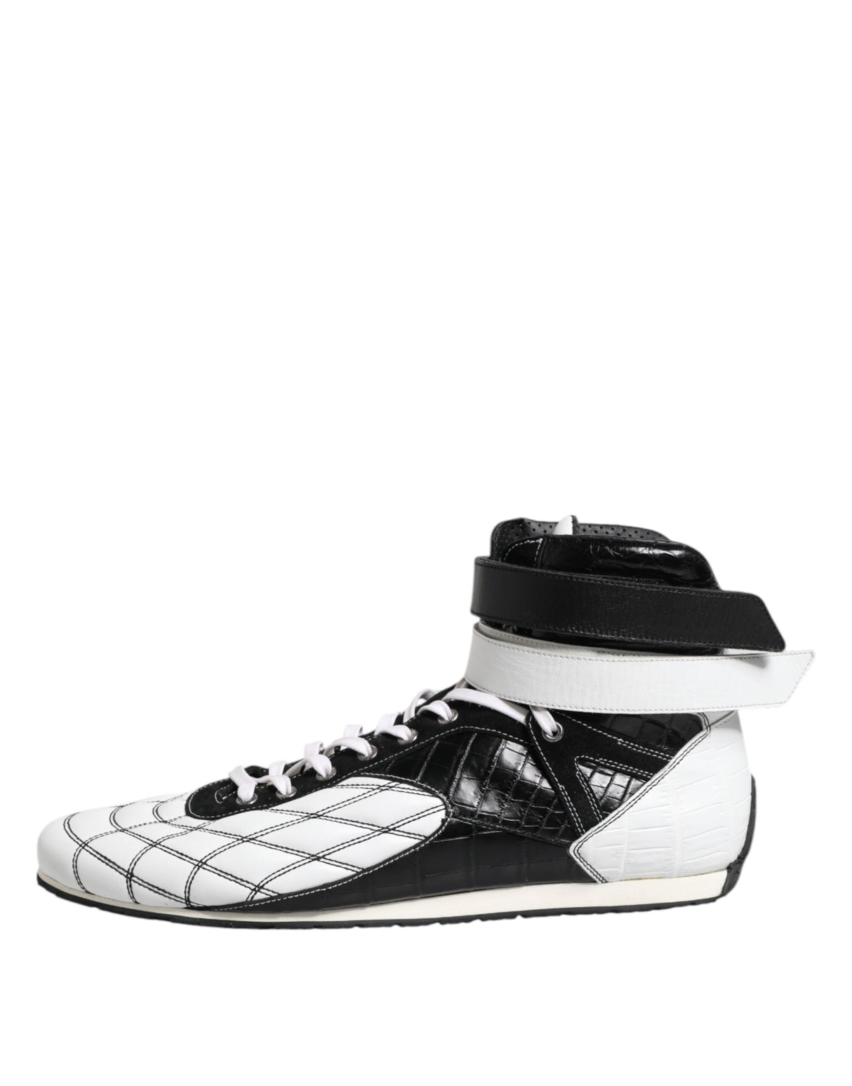 Dolce & Gabbana Black White Leather High Top Sneakers Shoes