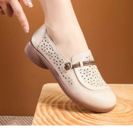 Breathable Non-Slip Hollow Genuine Leather Shoes (One Pair)