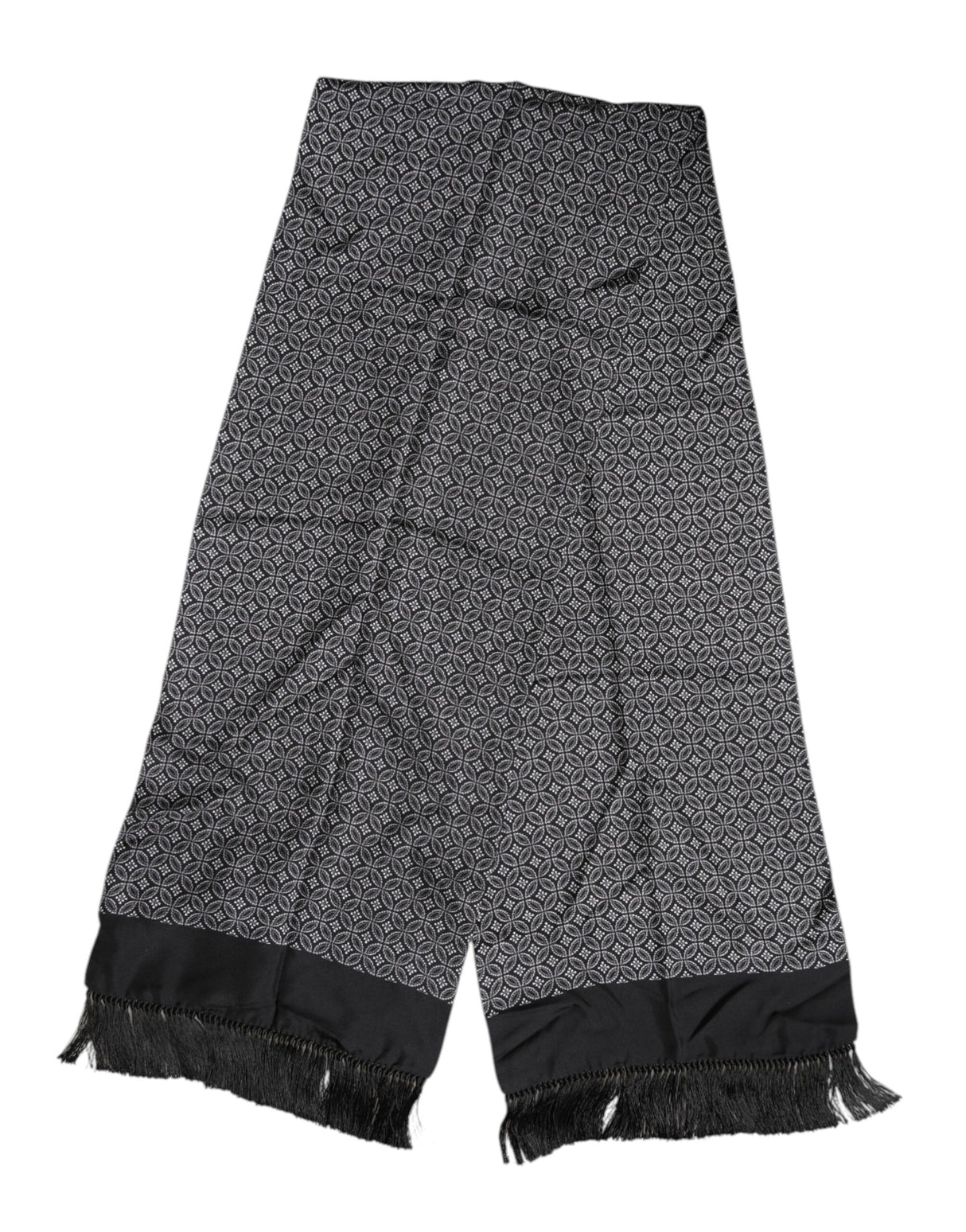 Dolce & Gabbana Black Patterned Fringes Men Foulard Scarf