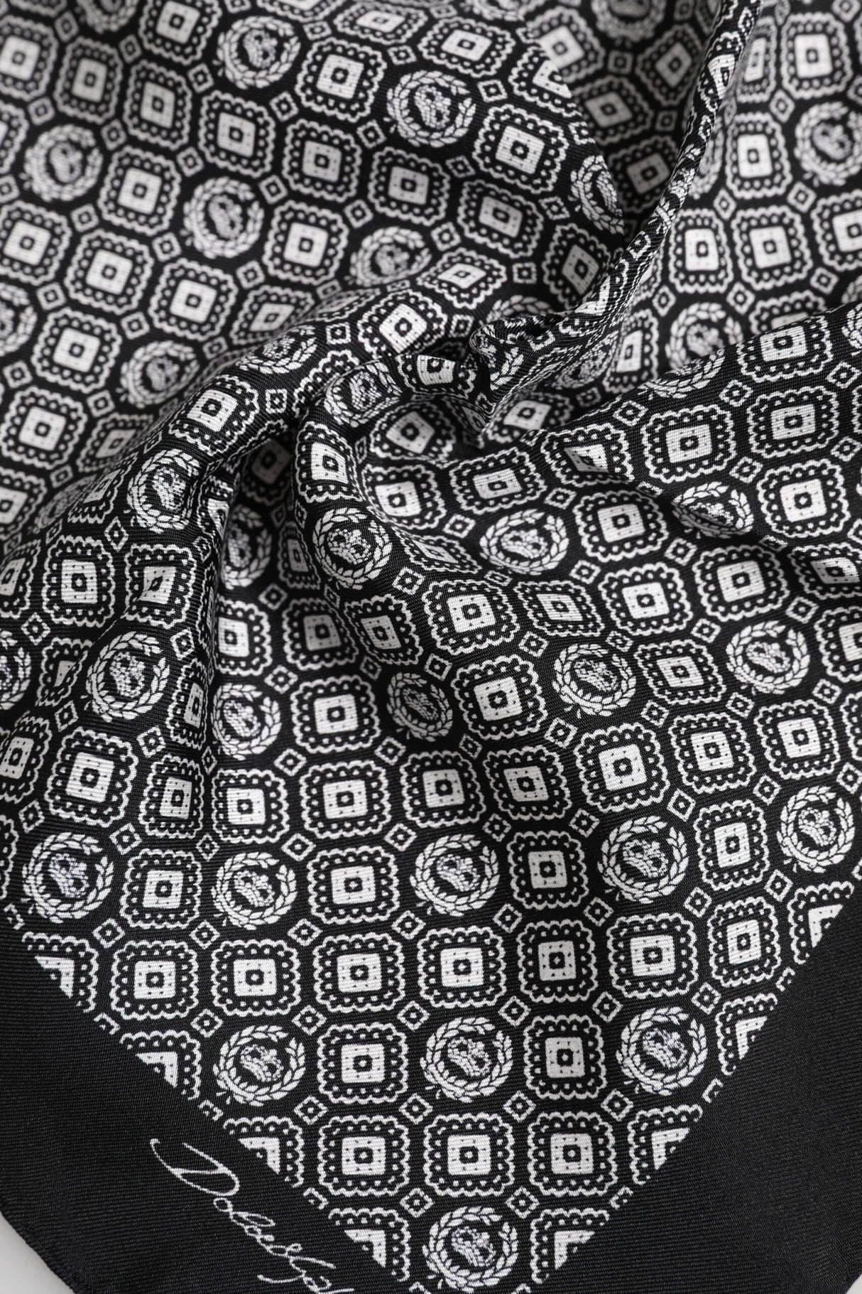 Dolce & Gabbana Black White Patterned Square Foulard Scarf