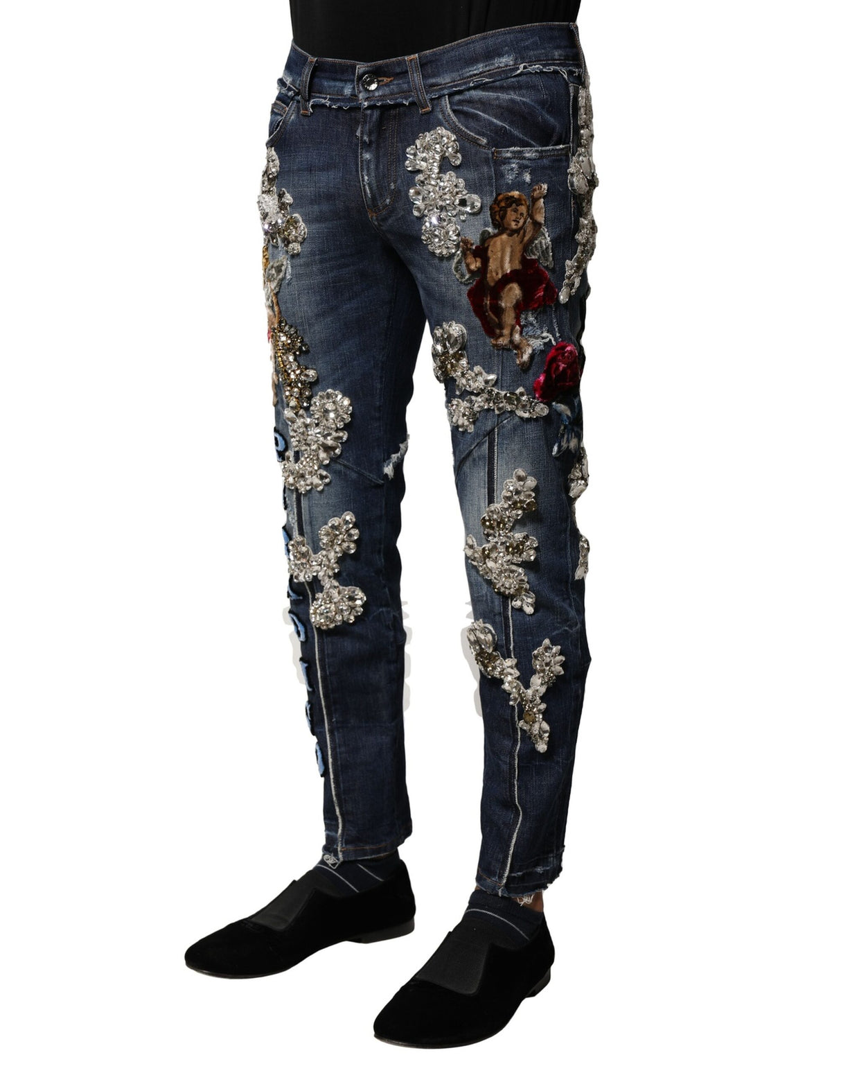 Dolce & Gabbana Blue Cotton Rhinestone Embellish Denim Jeans