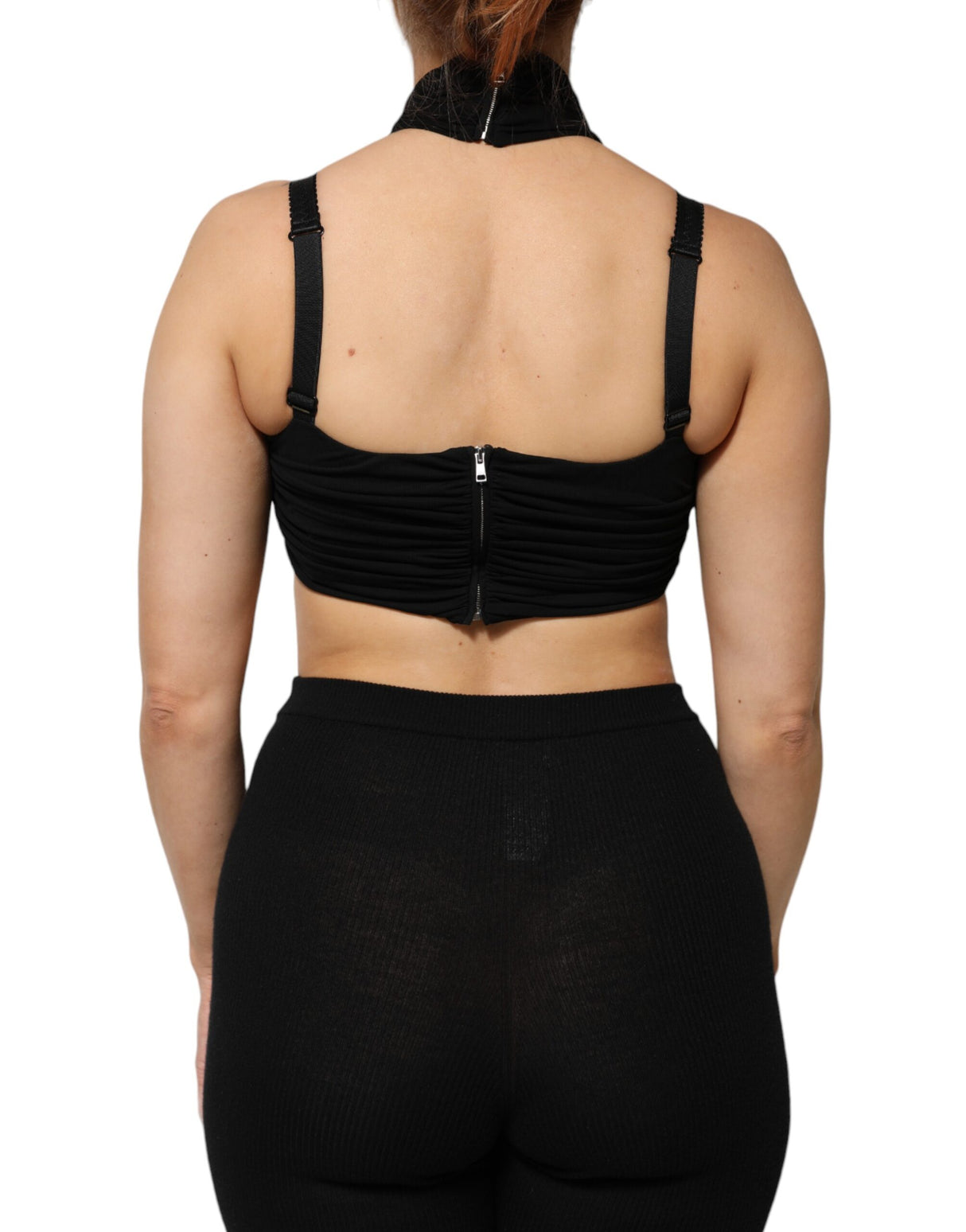 Dolce & Gabbana Black Cropped Viscose Halter Bustier Top
